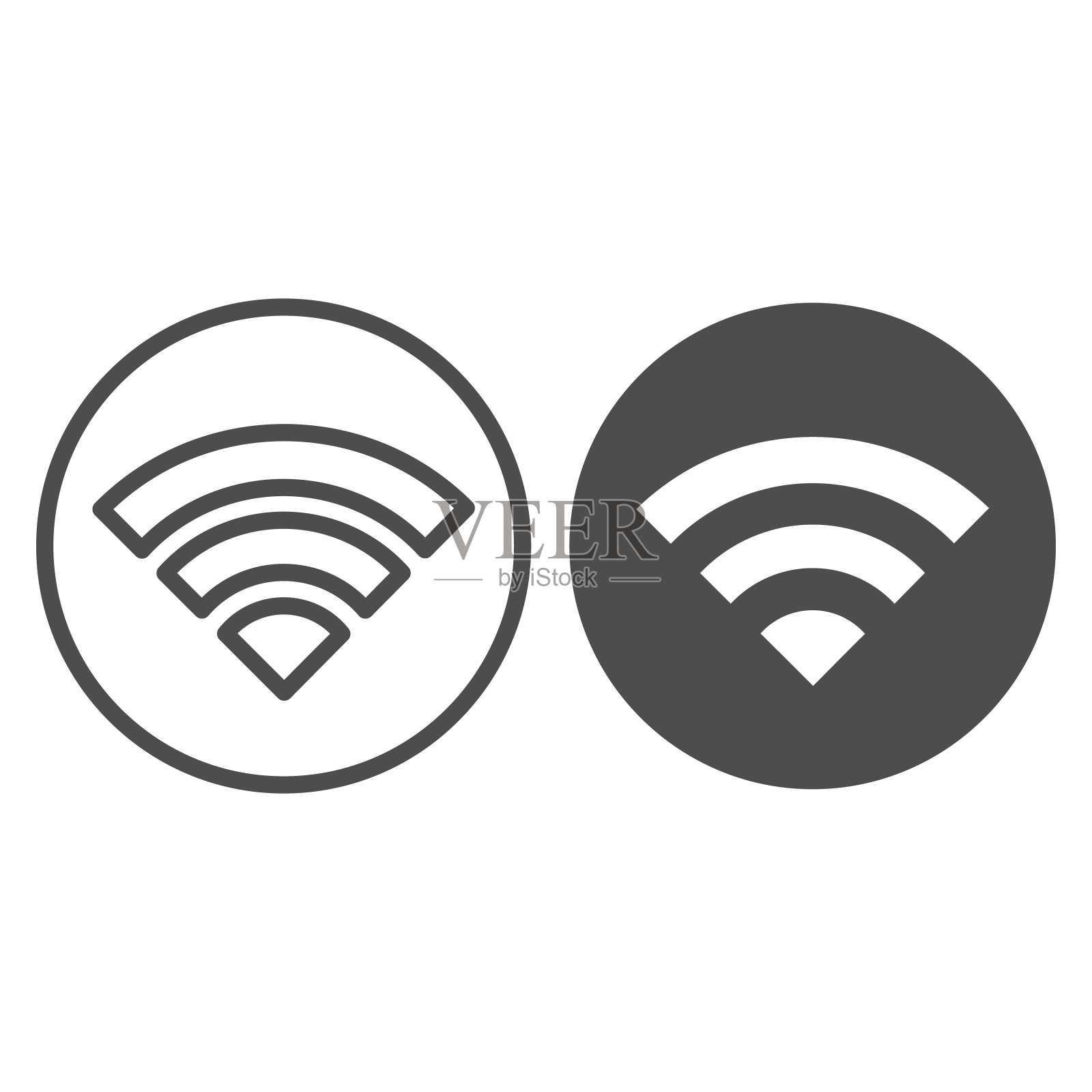 Wifi上网线和字形图标。无线网络信号覆盖符号，白色背景上的轮廓式象形图。网络或电子标志的移动概念和网页设计。矢量图形。图标素材