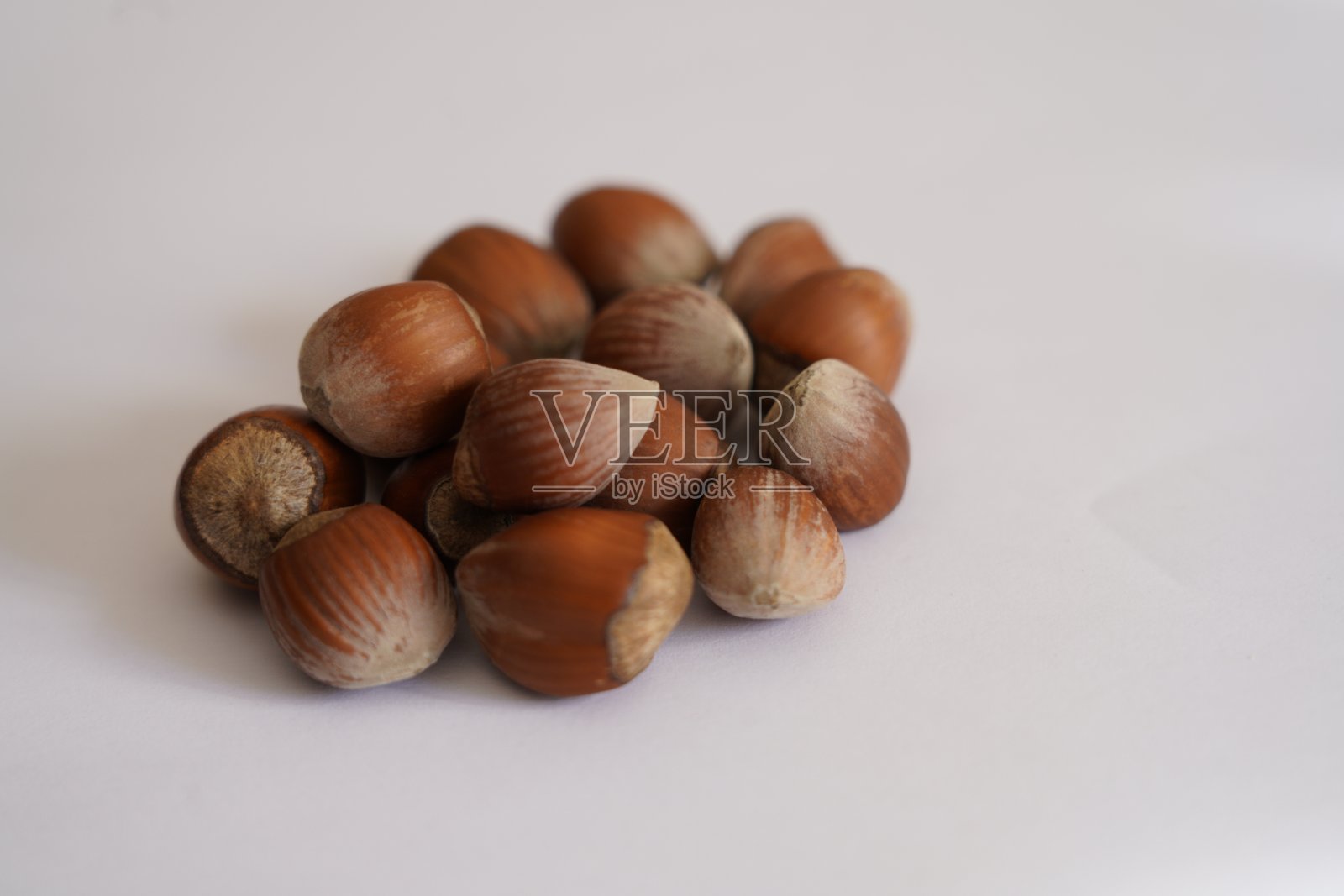 在白色背景下晒干的榛子壳照片摄影图片
