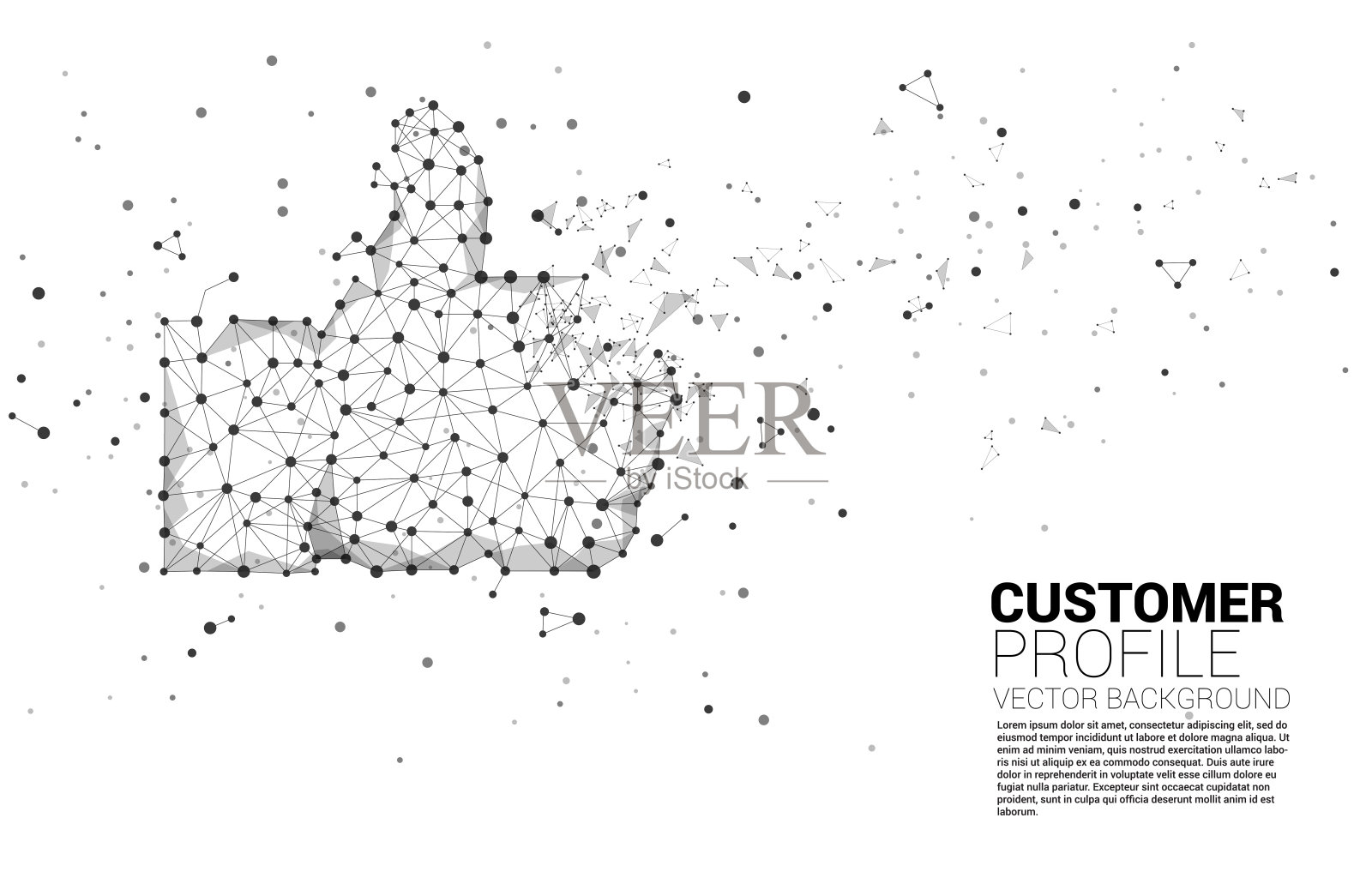 大拇指图标从点连接线多边形网络。插画图片素材