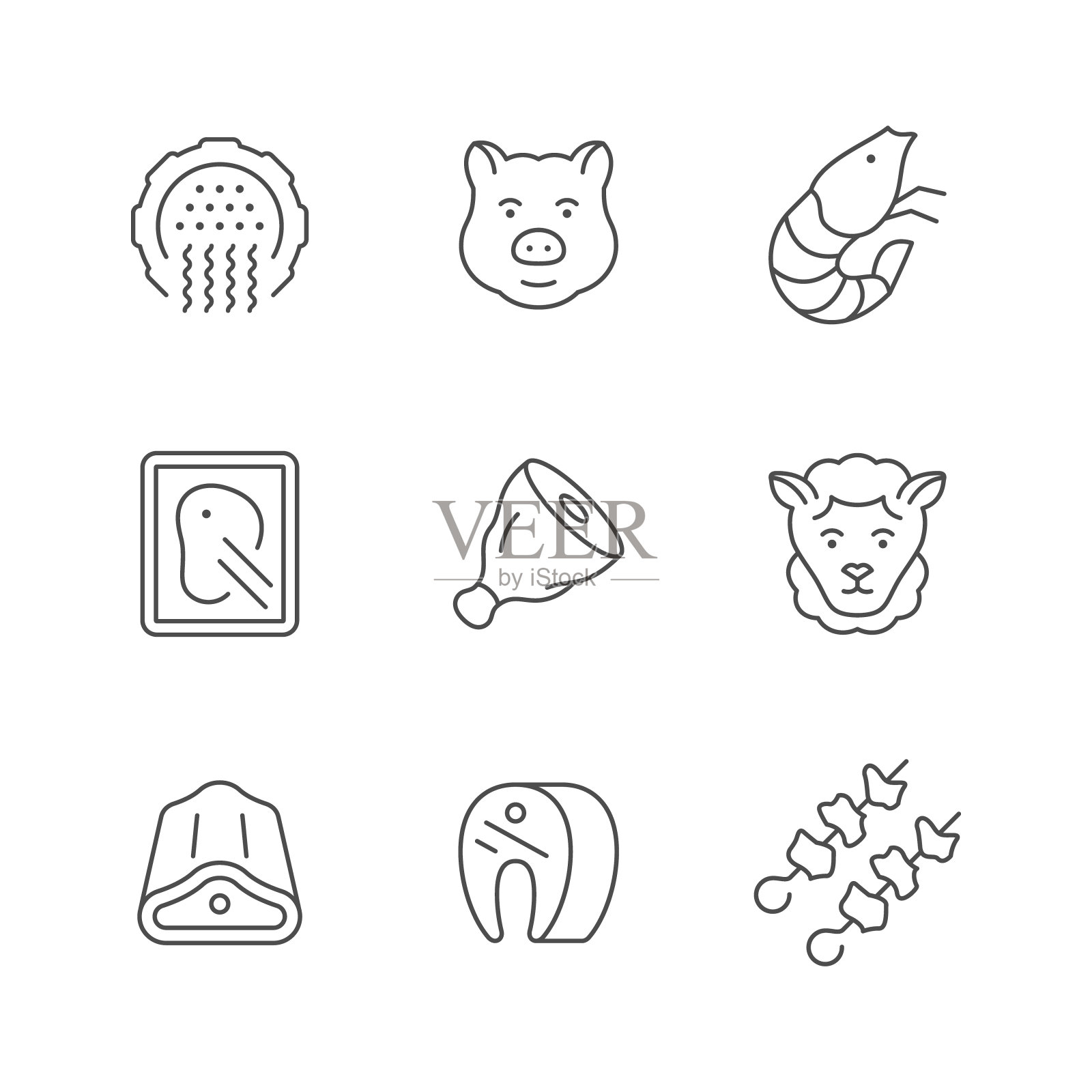 设置肉类的线条图标图标素材