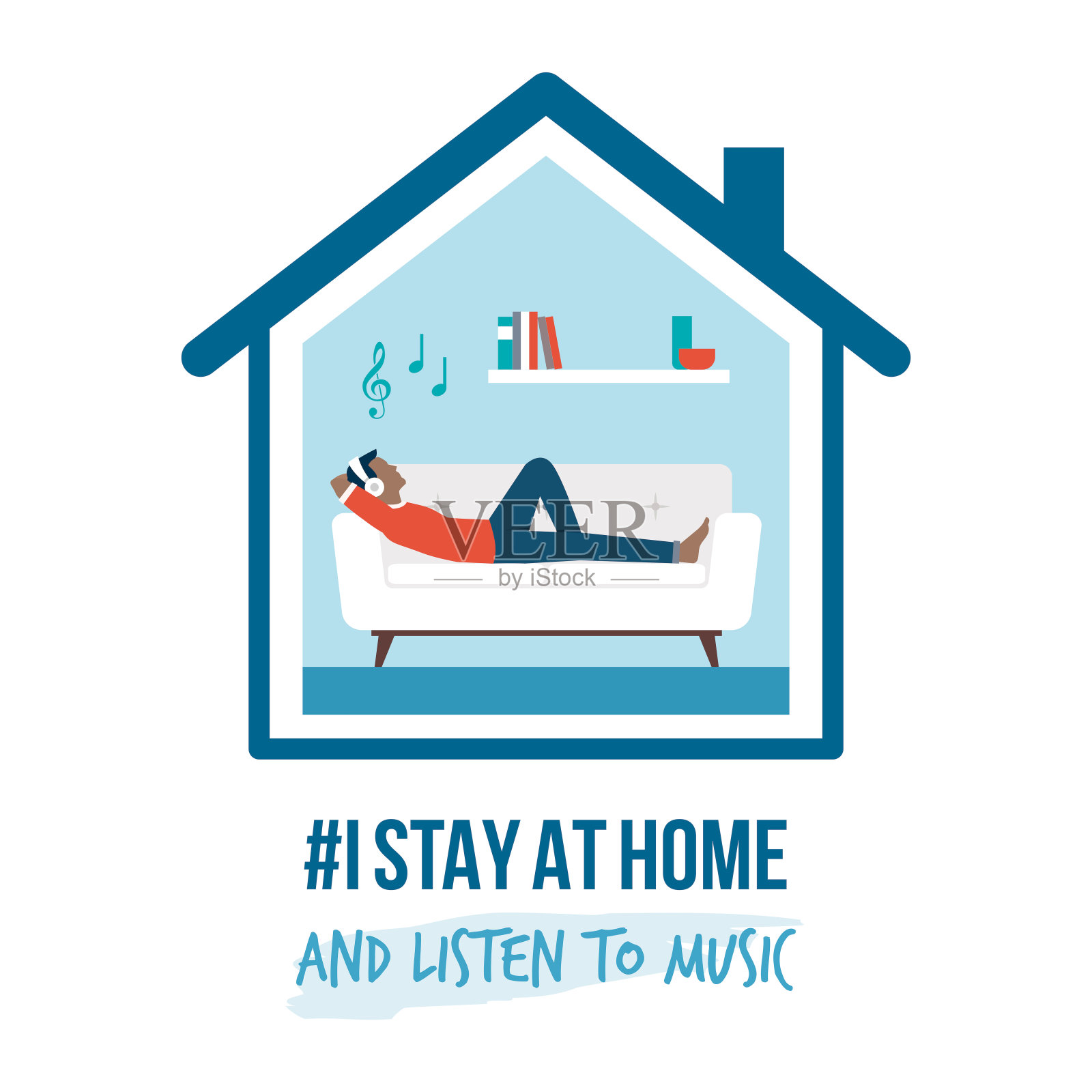 我呆在家里的意识运动和冠状病毒预防插画图片素材