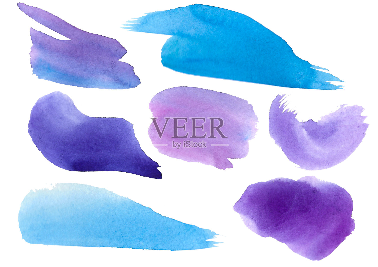 蓝色水彩笔触。抽象孤立的手绘对象设计，放置文本照片摄影图片