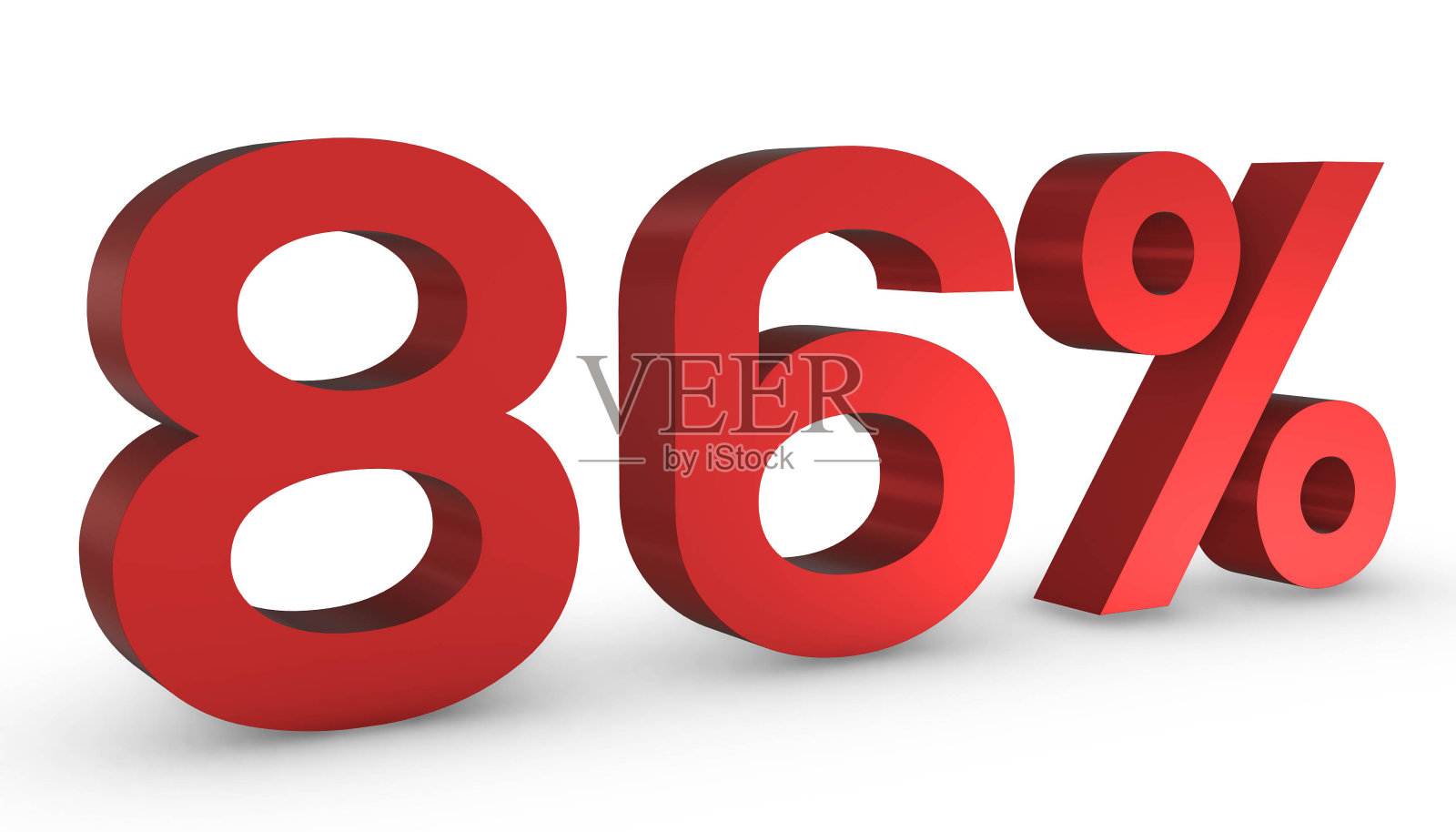 数字86% 86%红色标识3D渲染隔离在白色Backgro照片摄影图片