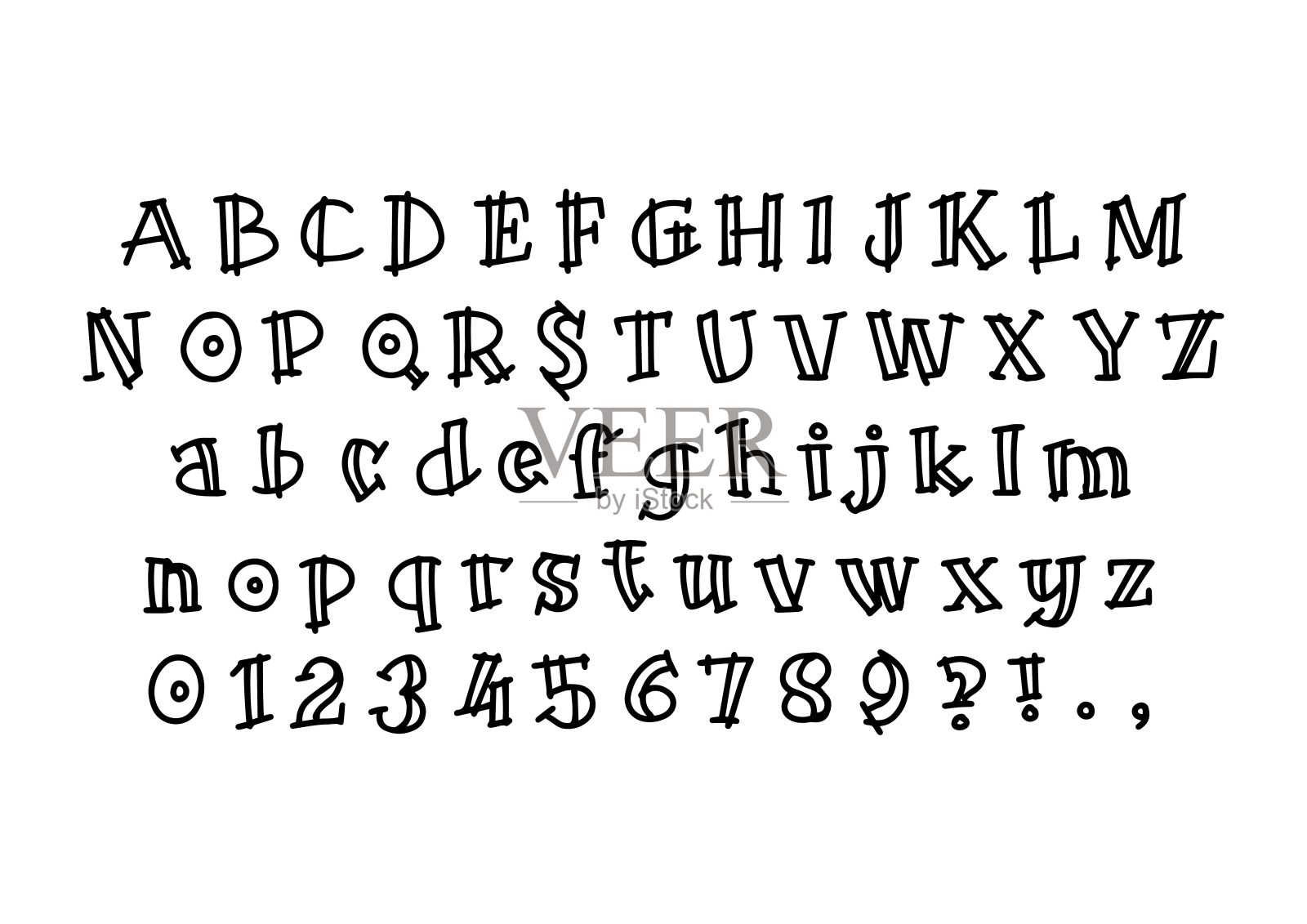 矢量手绘拉丁字母孤立在白色背景。字母的轮廓是黑色的。设计元素图片