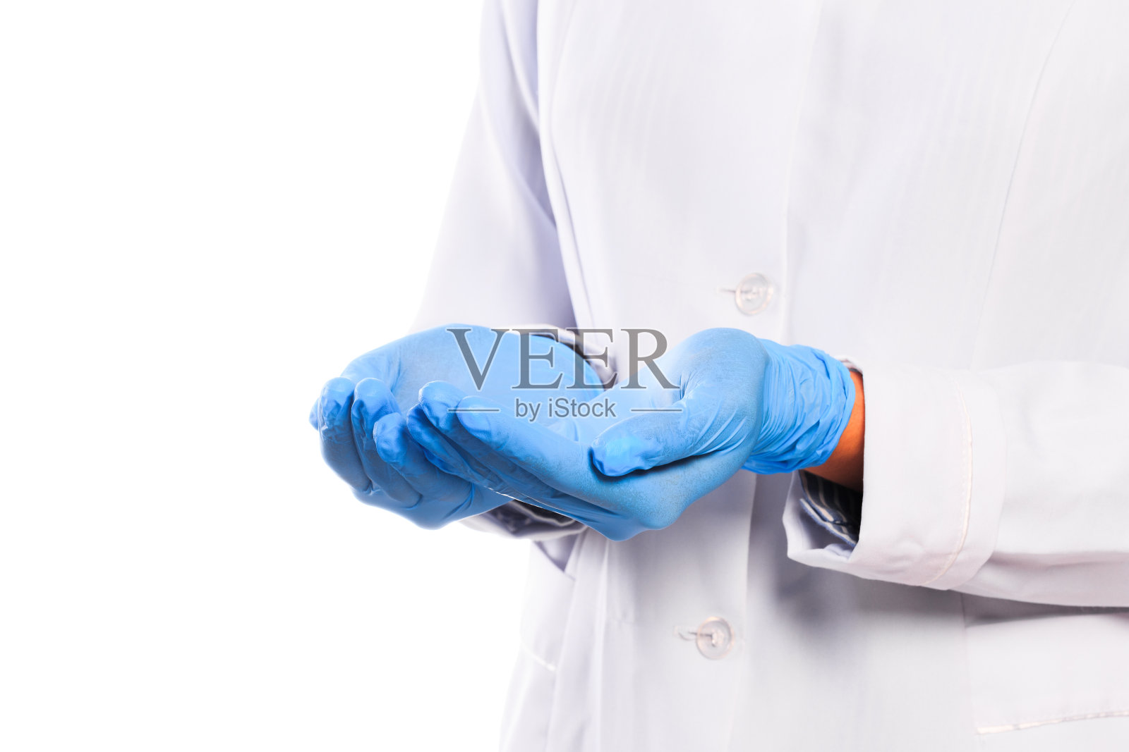 医生将手放在无菌手套上隔离在白色背景上照片摄影图片