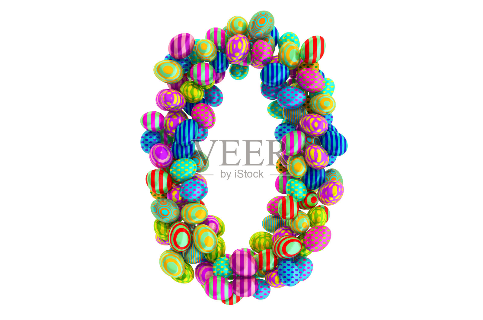 数字0来自彩色复活节彩蛋，3D渲染孤立在白色背景上照片摄影图片
