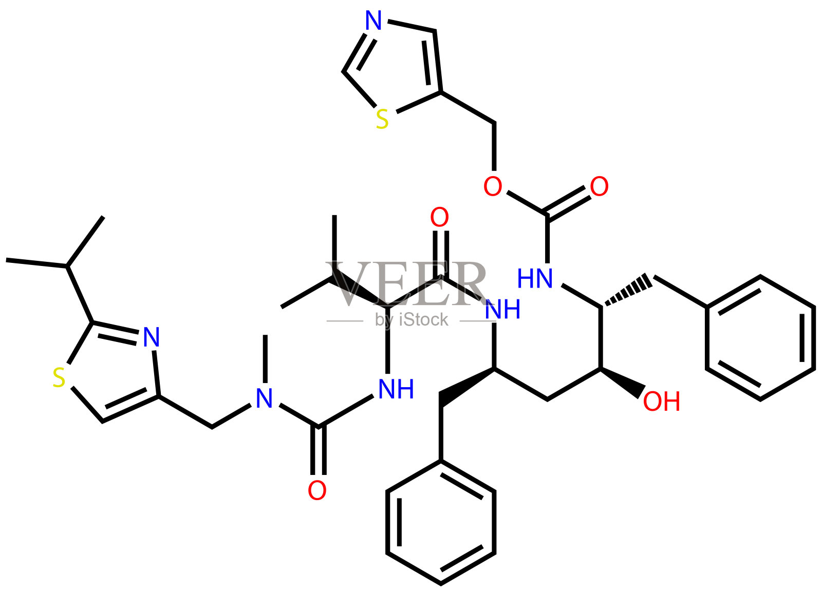 抗COVID-19冠状病毒和艾滋病毒活性抗病毒药物利托那韦结构式插画图片素材