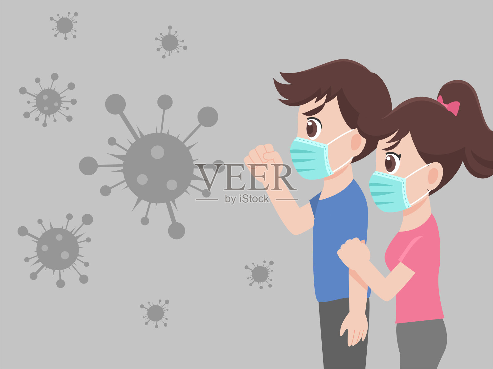 戴着医用外科防护口罩抗击病毒插画图片素材