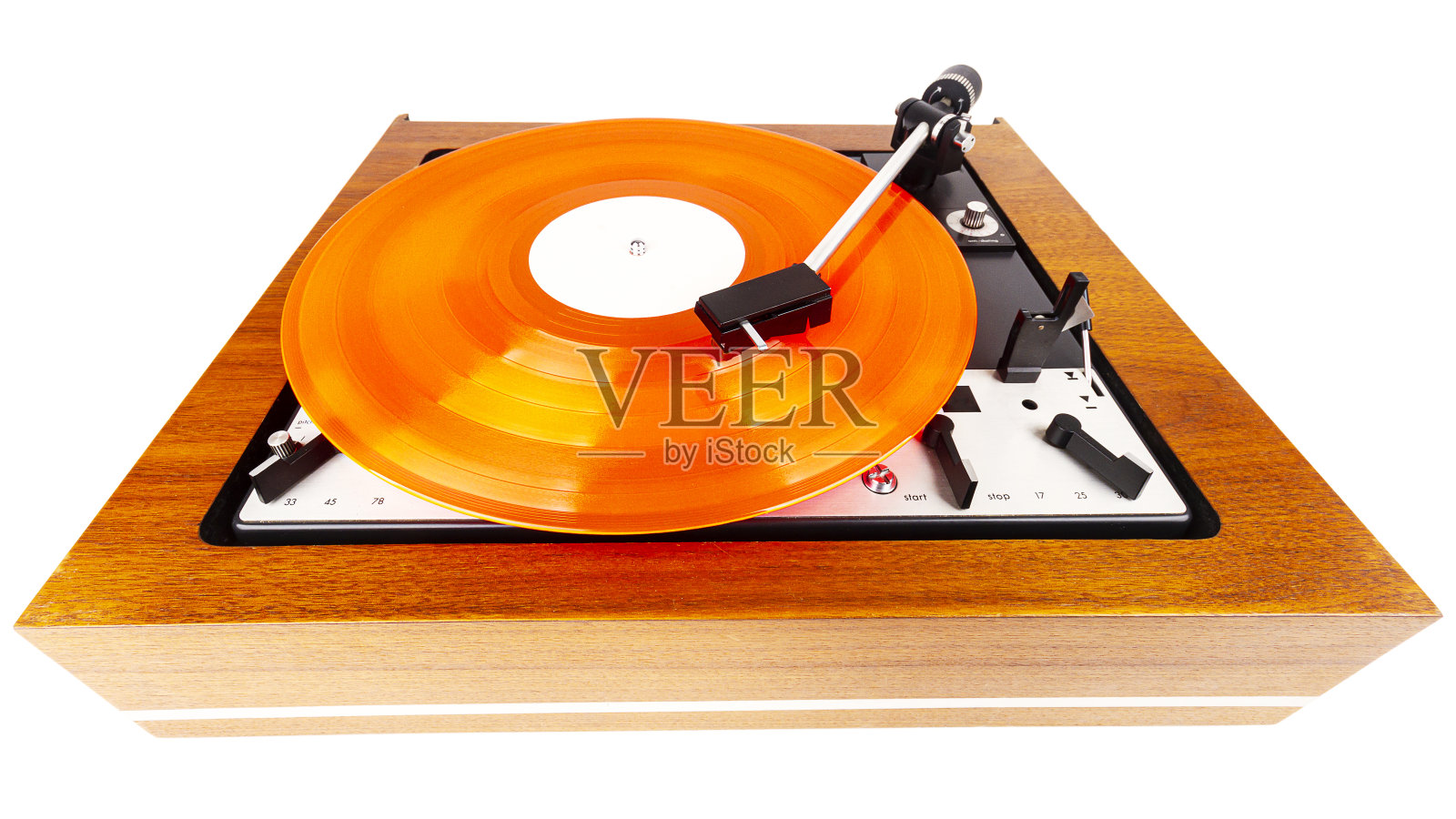 复古转盘与红乙烯隔离在白色照片摄影图片