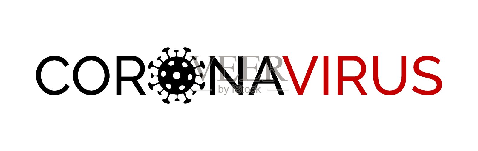 冠状病毒载体最小横幅。带有covid-19病毒标志的文本标题插画图片素材