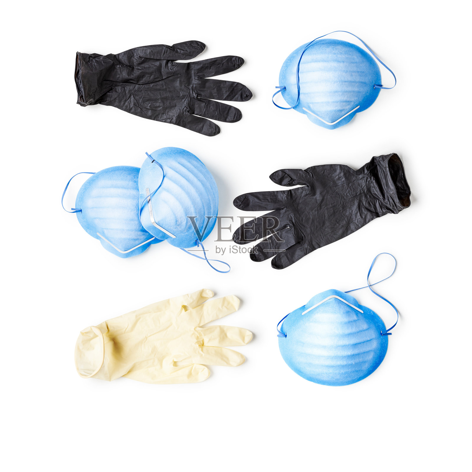 收集医用口罩和手套照片摄影图片