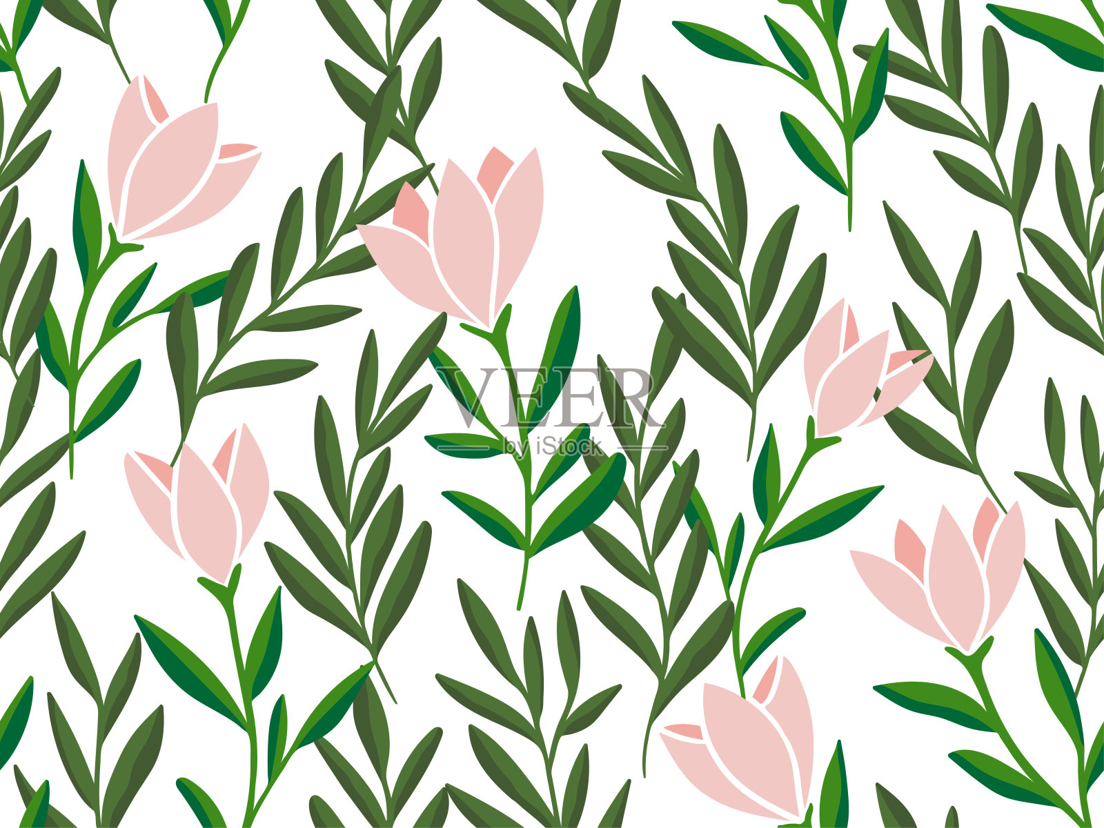 花图形矢量插图。时尚无缝图案与手绘花。现代可重复的背景。插画图片素材