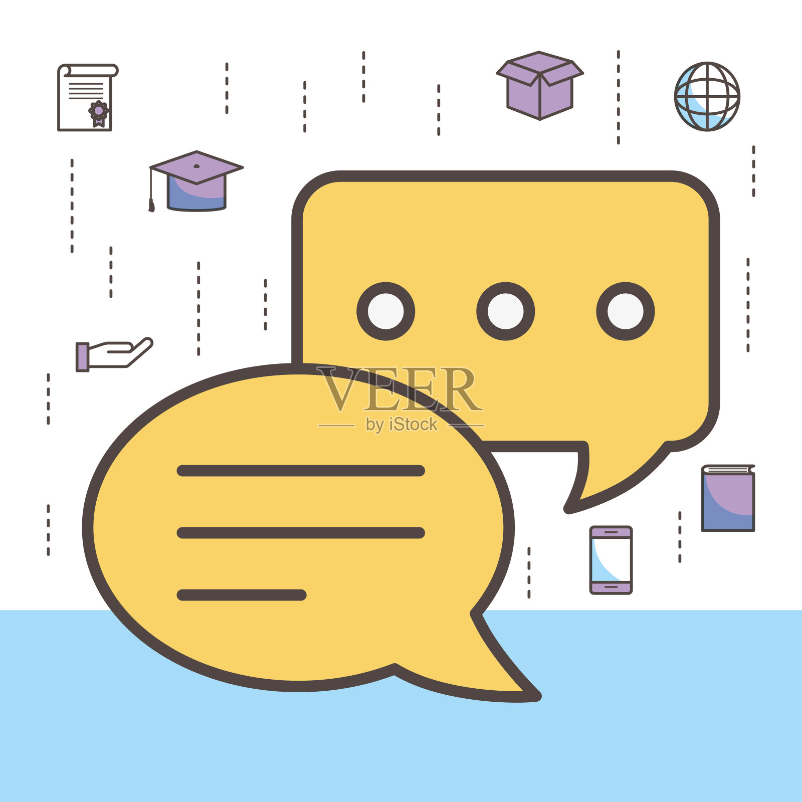 泡泡和社交媒体图标设置矢量设计插画图片素材