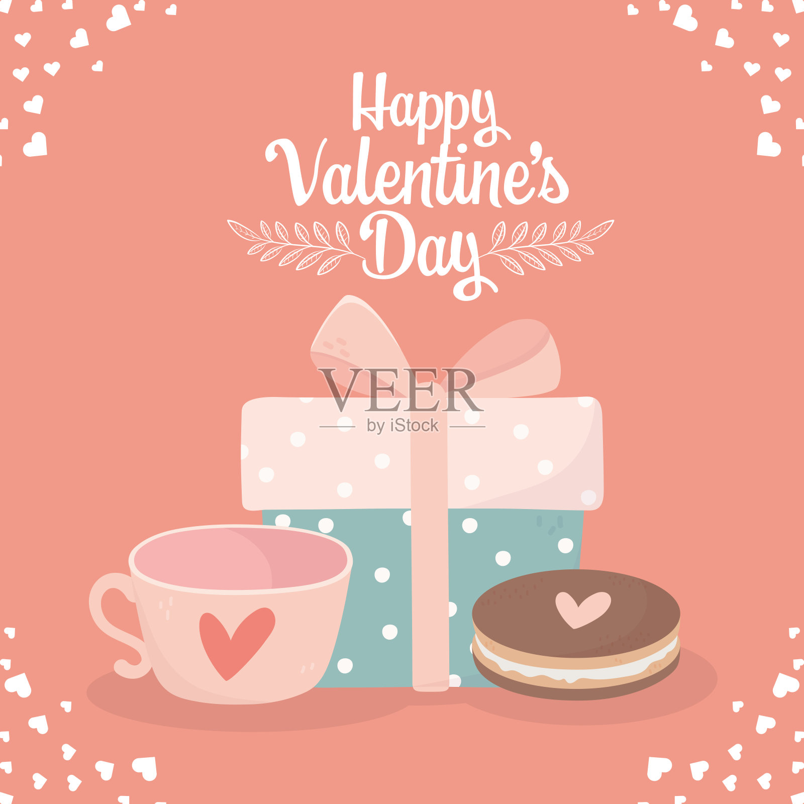 情人节快乐装饰礼盒和甜蜜饼干的爱插画图片素材