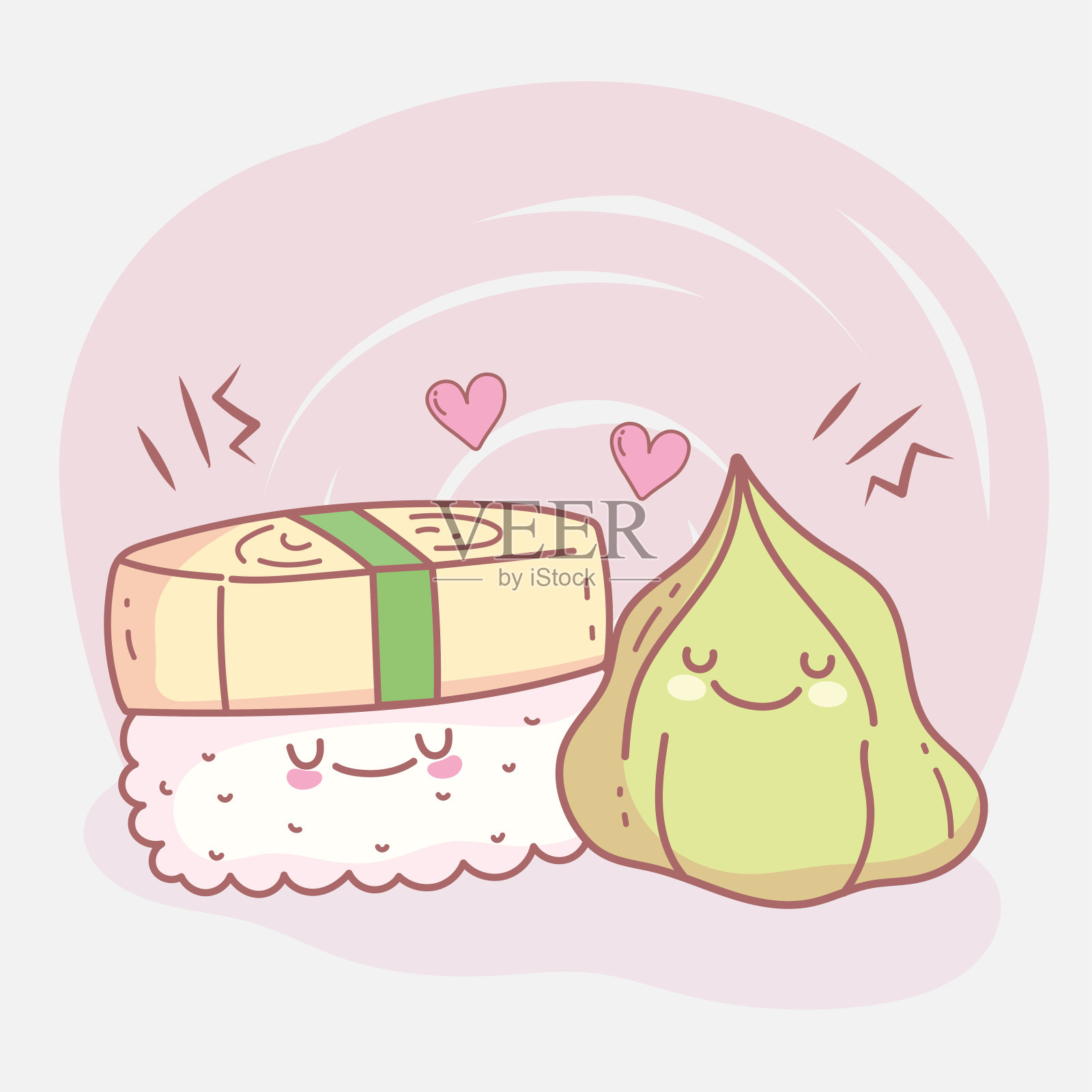 寿司米饭和芥末菜单餐厅食物可爱插画图片素材