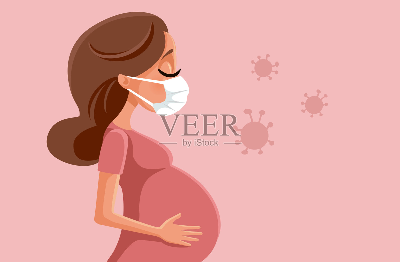 孕妇戴防护口罩以预防病毒插画图片素材