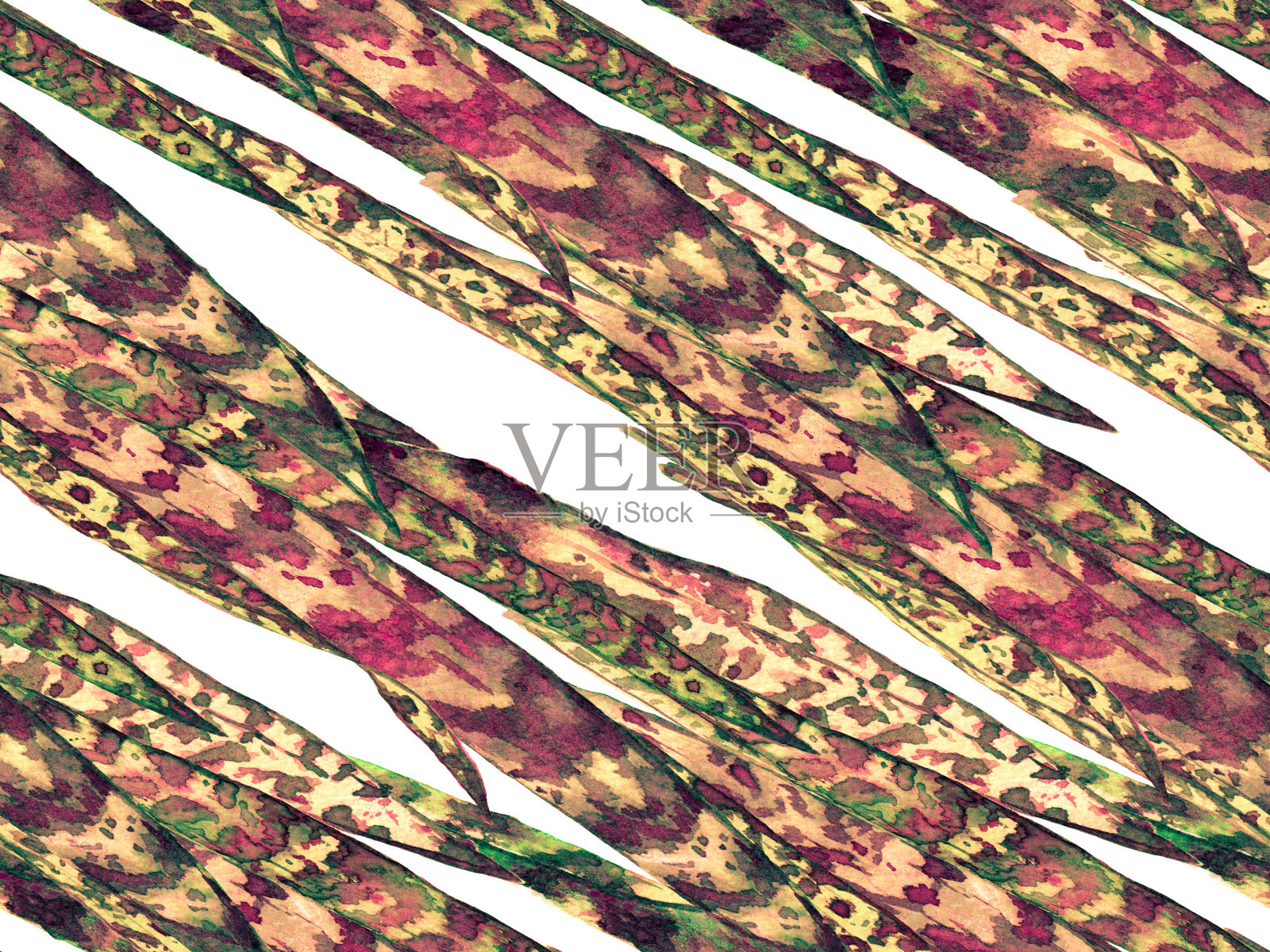 水彩叶子无缝图案。插画图片素材