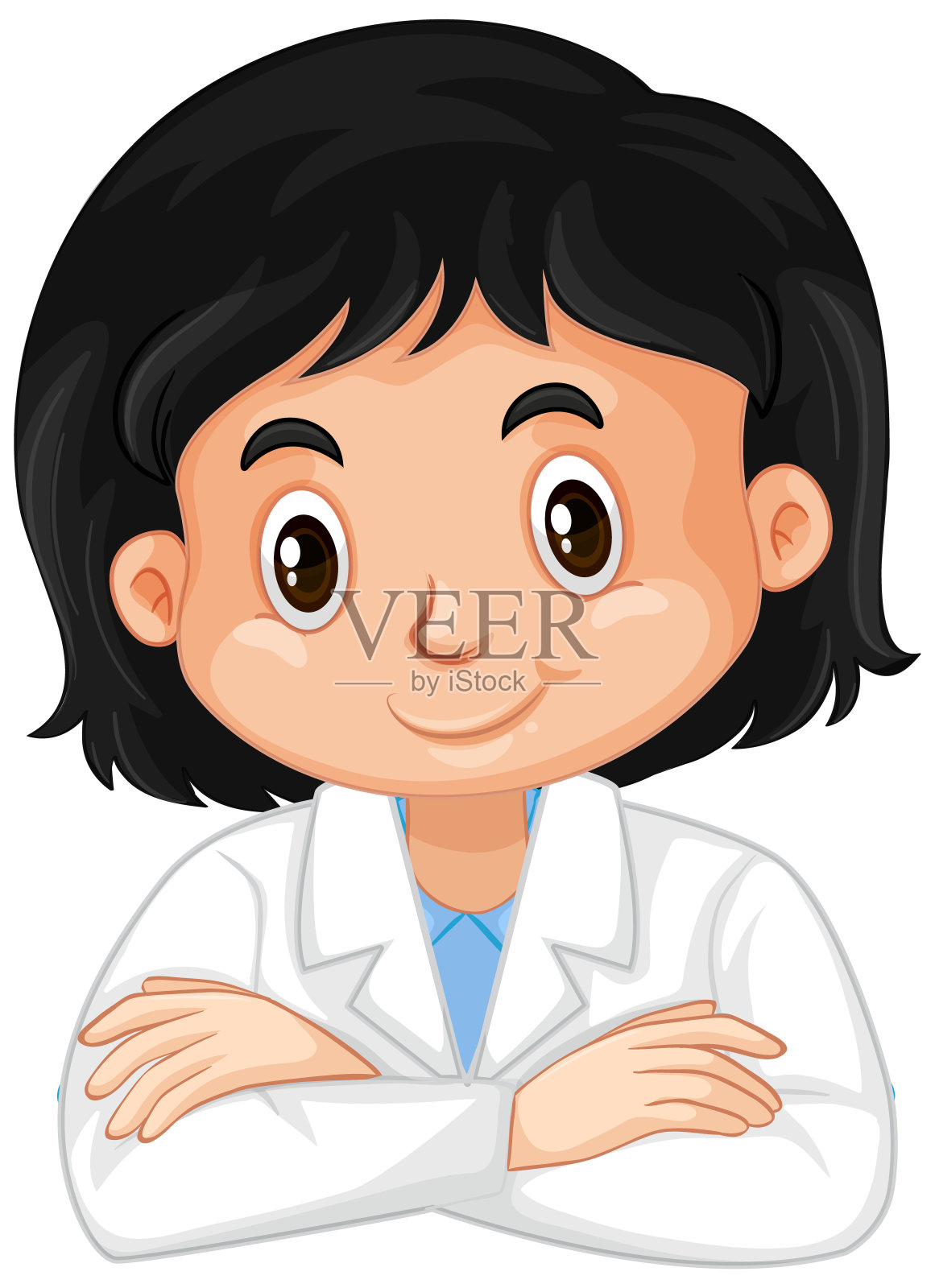 身着科学制服，背景为白色的女孩插画图片素材