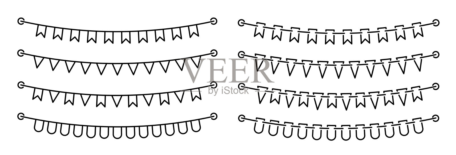 设置旗帜花环轮廓在极简主义风格的白色背景插画图片素材