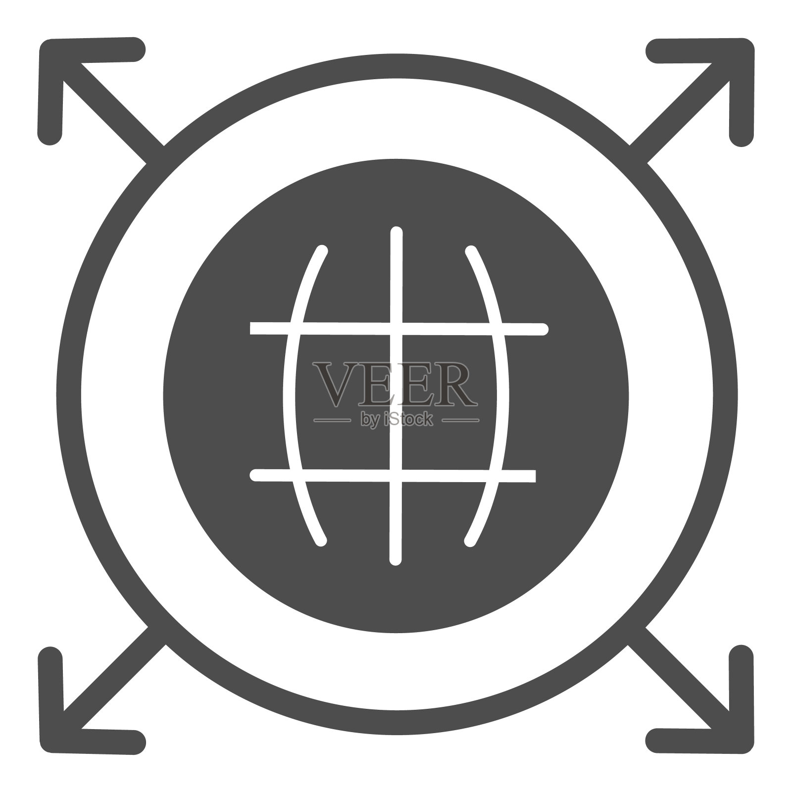 全球销售业务坚实的图标。地球和箭头符号，象形文字风格的象形文字在白色的背景上。交付或营销标志的移动概念和网页设计。矢量图形。插画图片素材