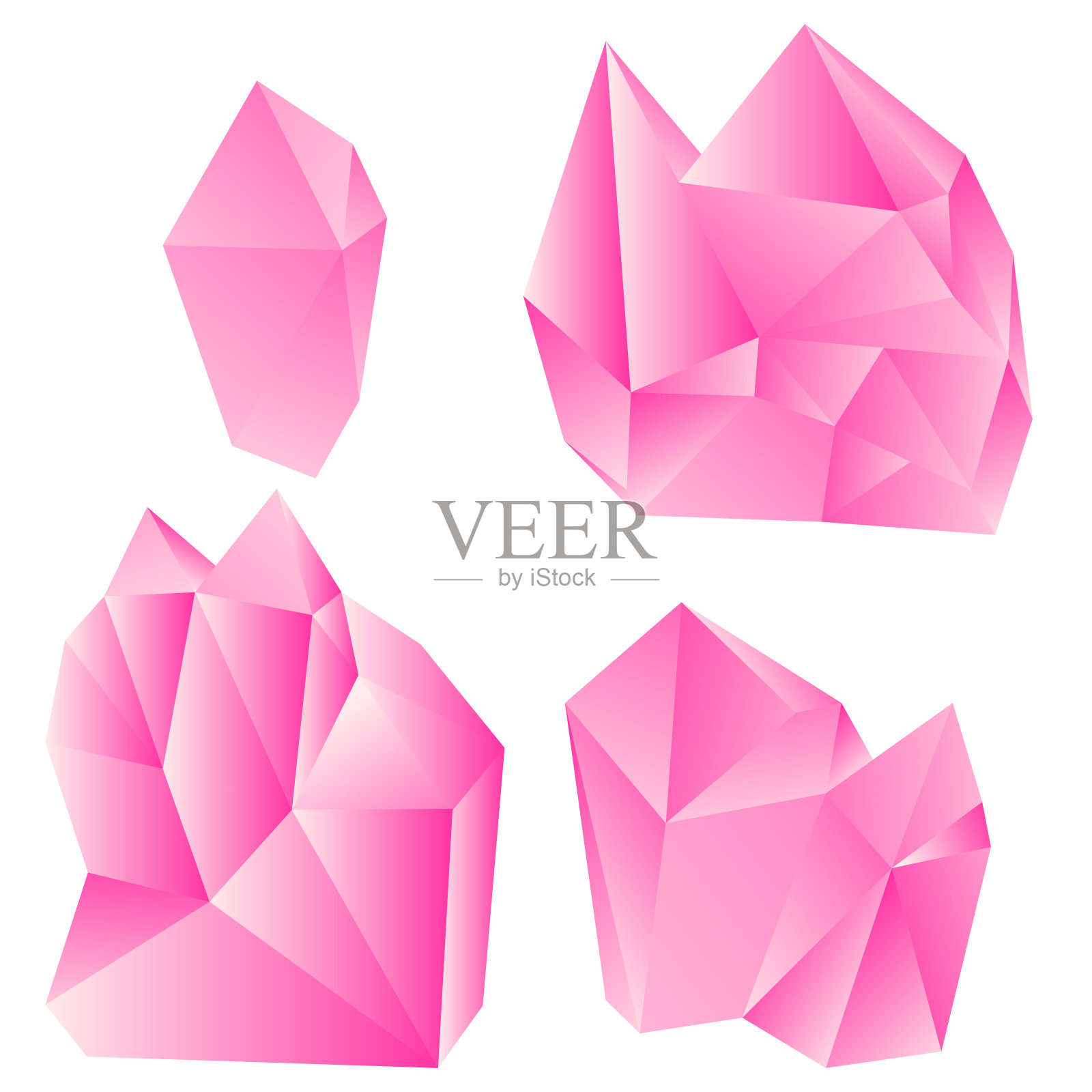 一套彩色晶体孤立在白色背景。矢量插图。插画图片素材