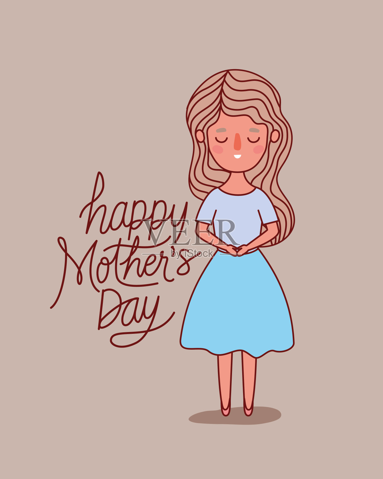 母亲卡通与快乐母亲节文字矢量设计插画图片素材