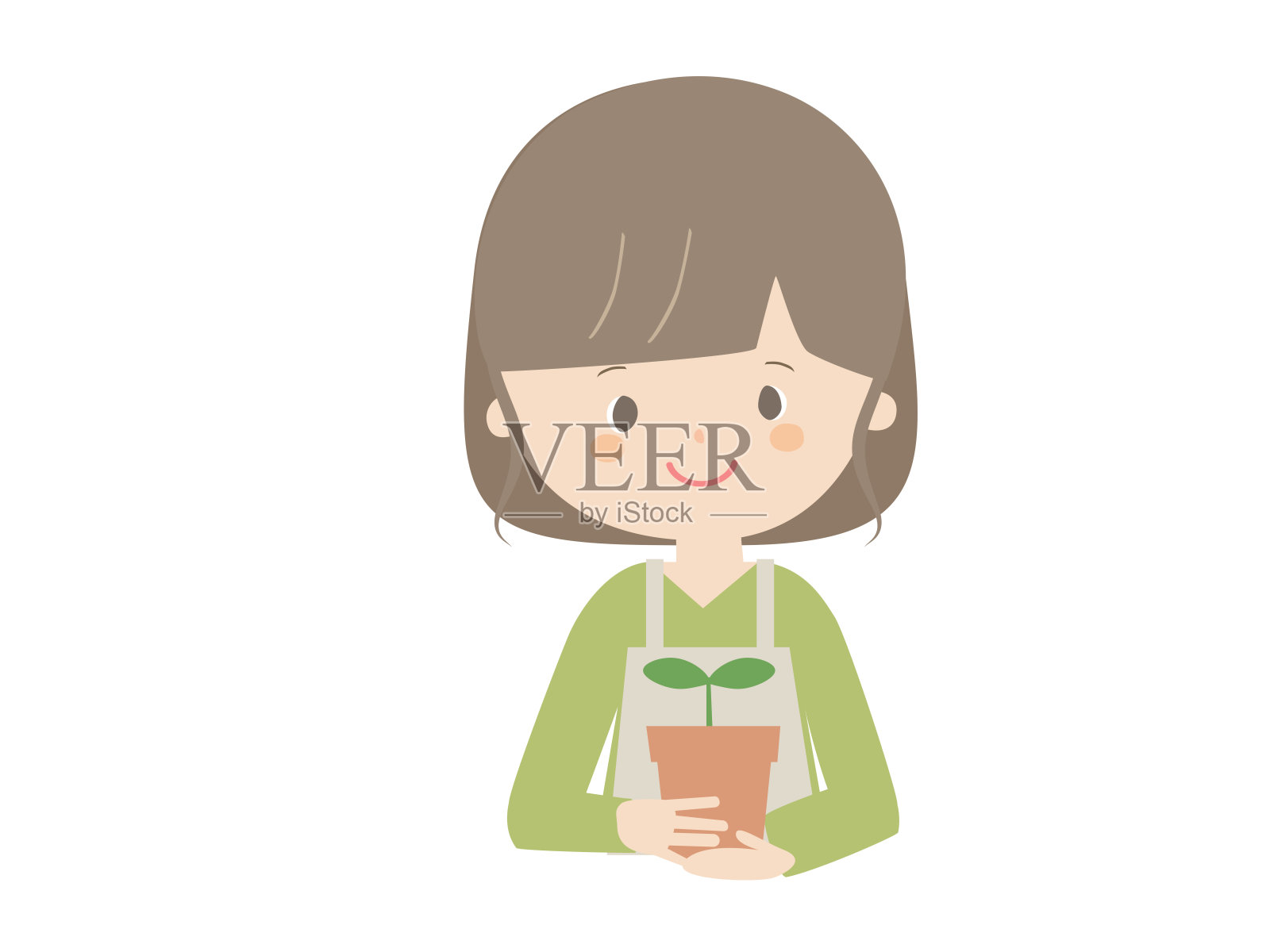 年轻女子带着幼苗插画图片素材