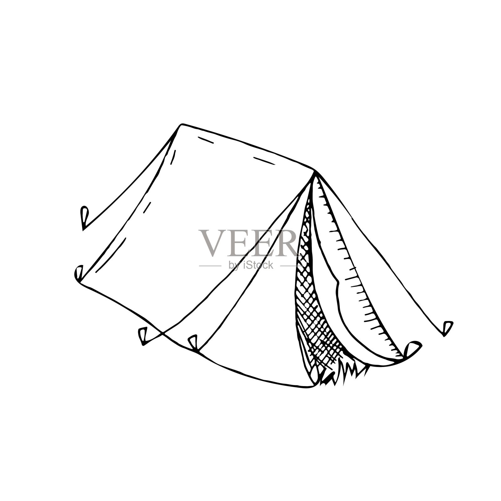 手绘矢量插图，元素无背景，帐篷露营插画图片素材