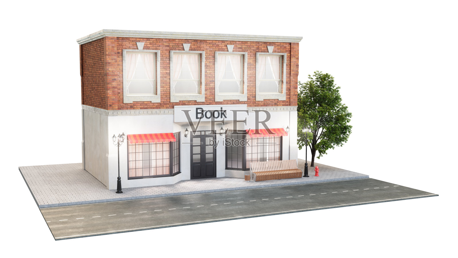 3D街景书店图书馆建筑照片摄影图片
