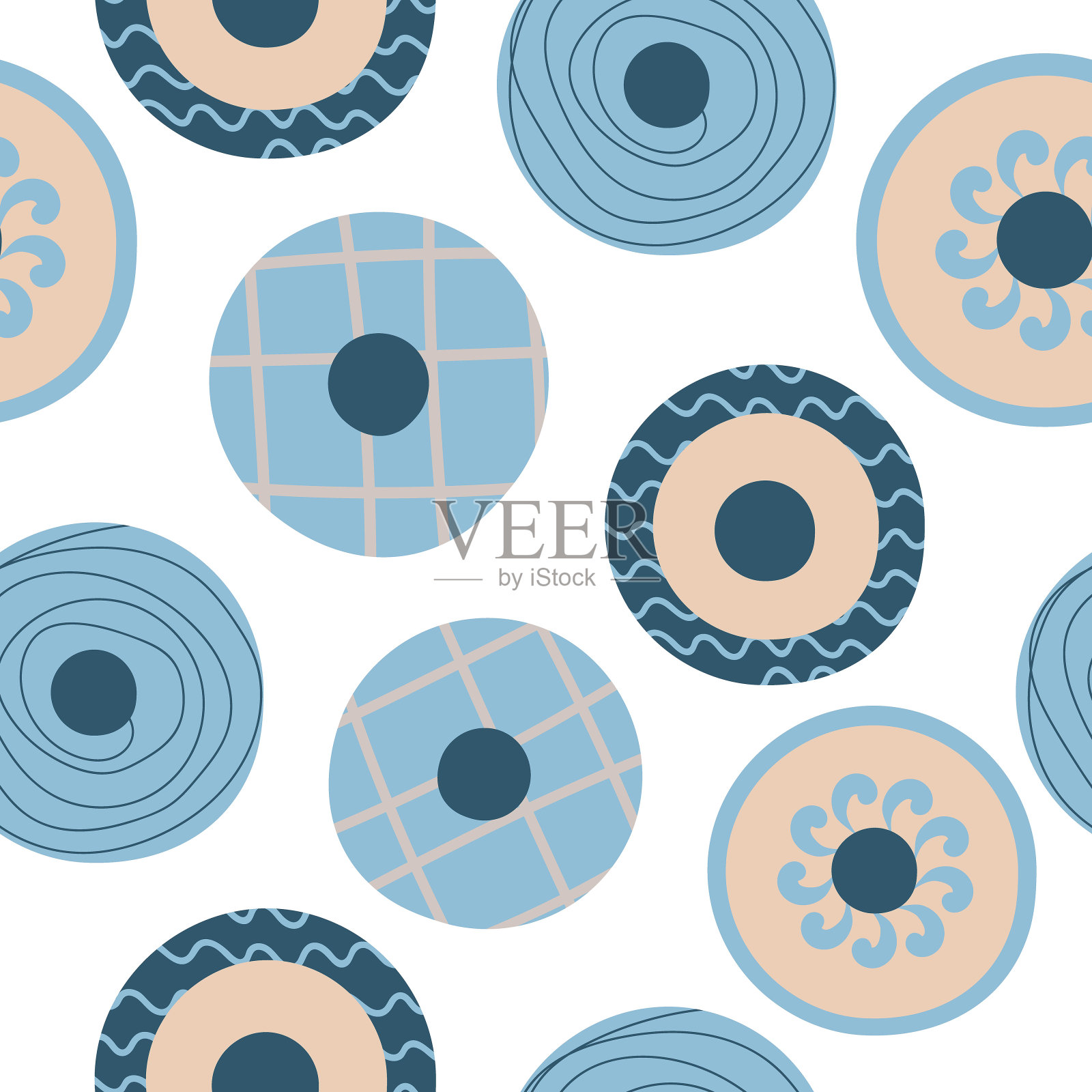 陶平面矢量无缝图案。精美的手工陶瓷纹理。时尚装饰装饰配饰插图。创造性的壁纸设计。纸张平面设计，纺织品印刷，页面填充。插画图片素材