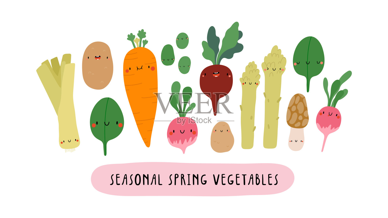 矢量插图与季节性春天蔬菜在白色的背景。插画图片素材