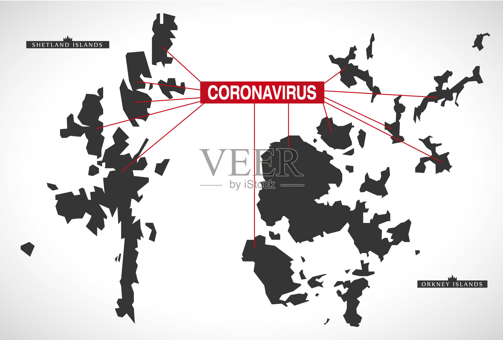带有冠状病毒警告插图的北岛苏格兰英国地区地图插画图片素材