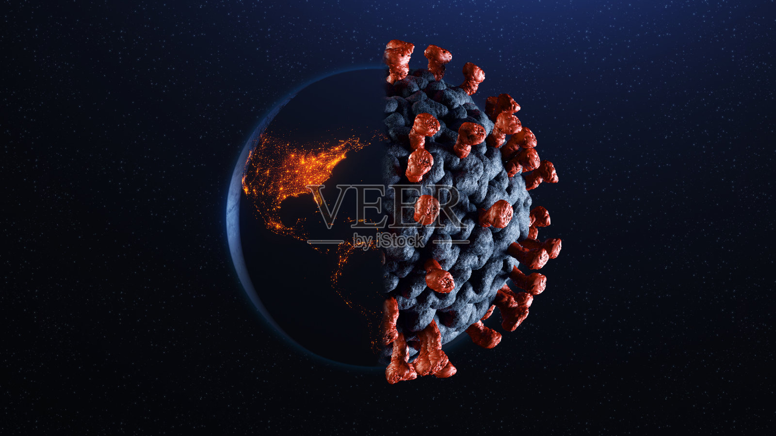 被冠状病毒攻击的地球的3D插图照片摄影图片