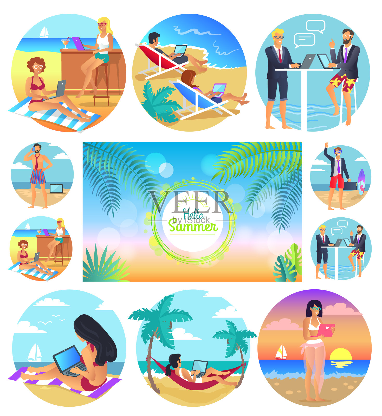 你好2017年夏季海报集矢量插图插画图片素材