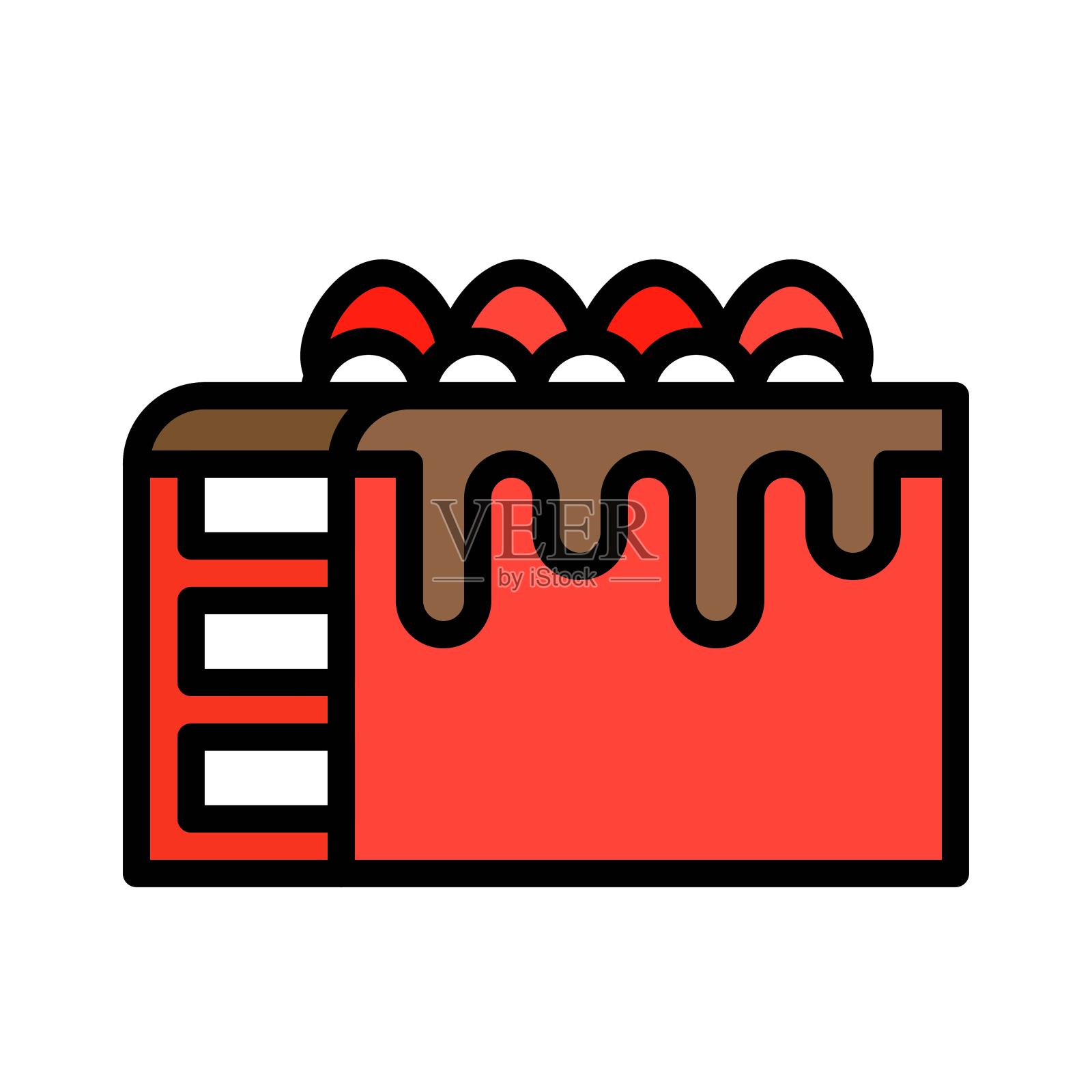 红色天鹅绒蛋糕矢量插图，填充风格图标插画图片素材