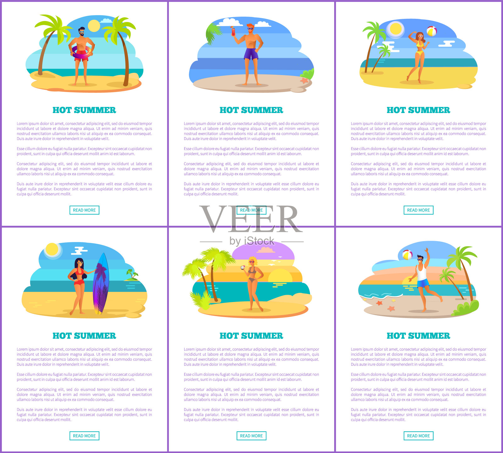 炎热的夏天在海滩推广互联网横幅设置设计模板素材