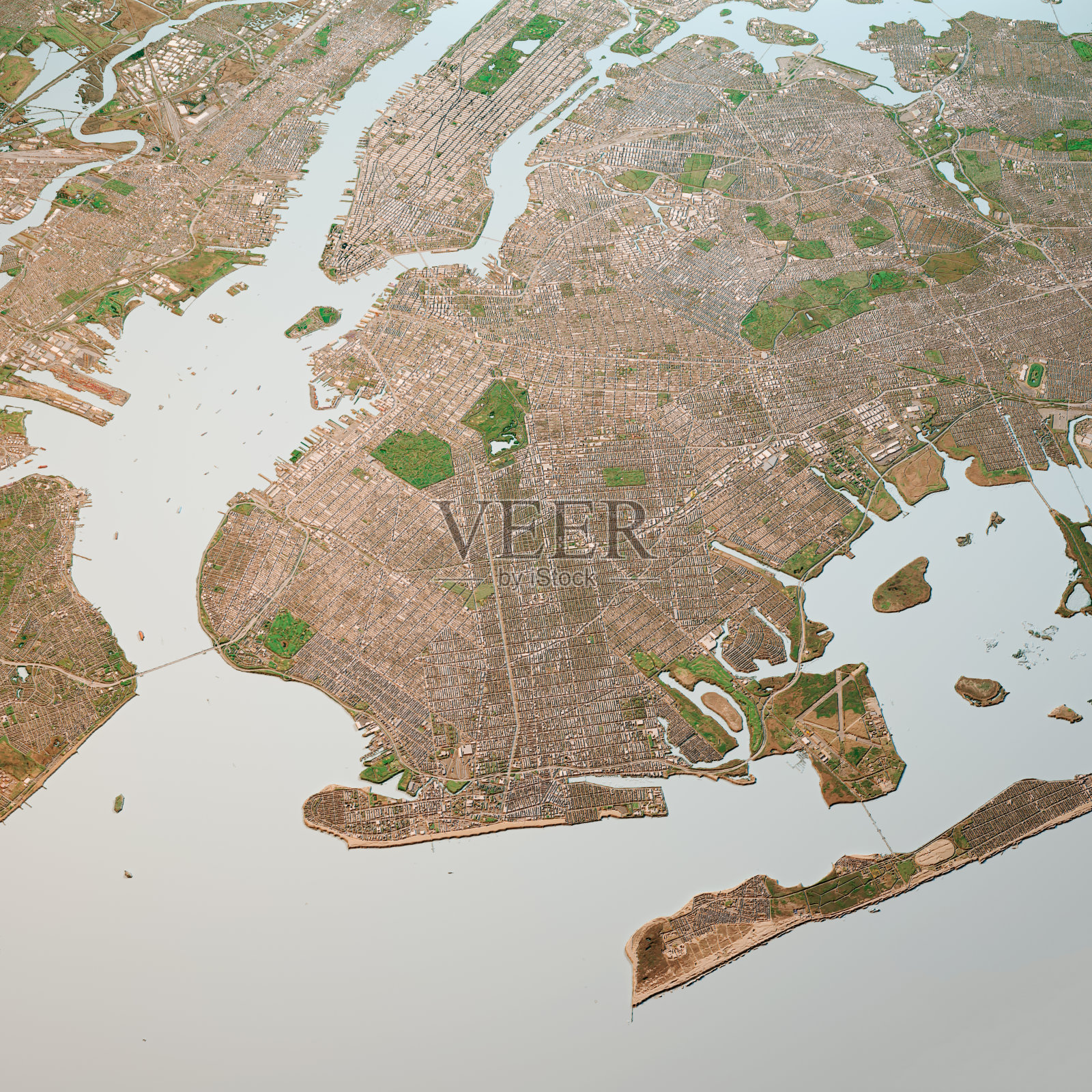 布鲁克林纽约3D渲染地图颜色顶视图2019年4月照片摄影图片