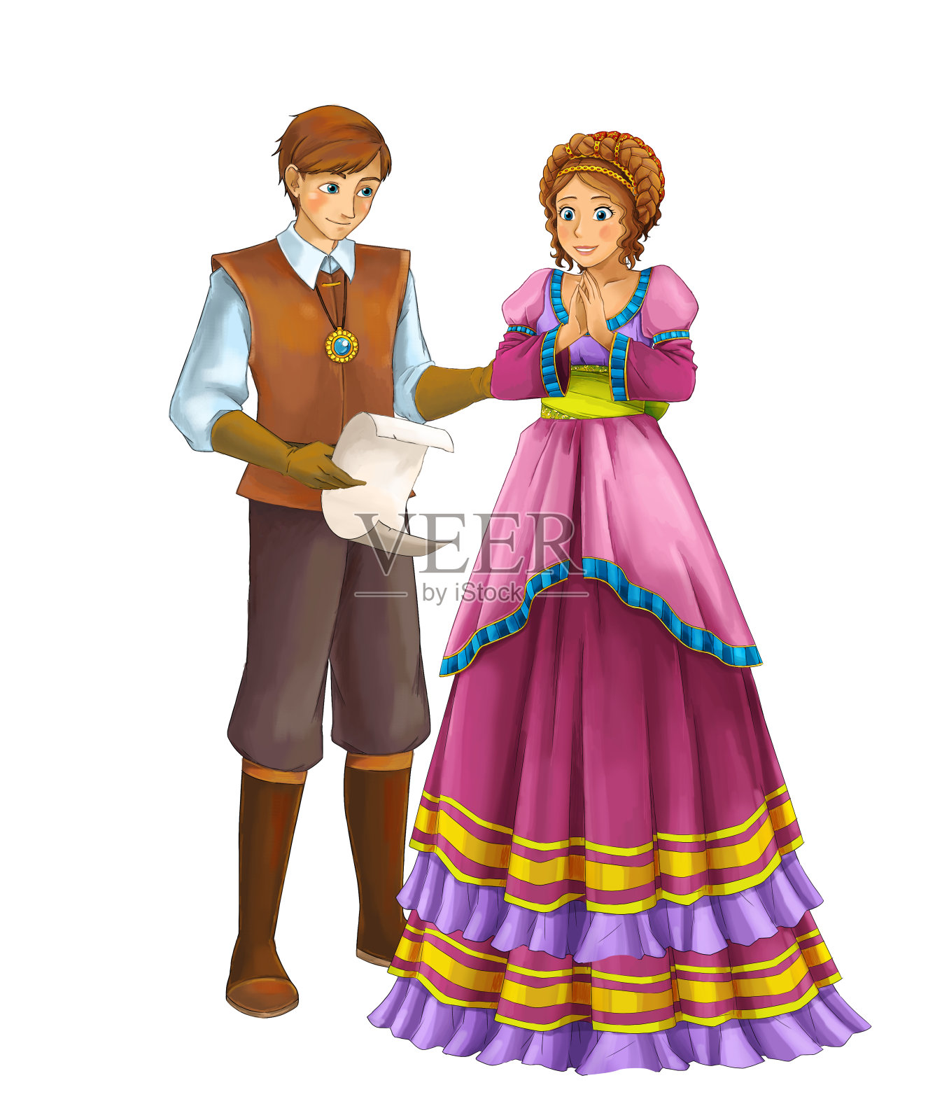 卡通欢快的新婚夫妇在一起的浪漫场景插画图片素材