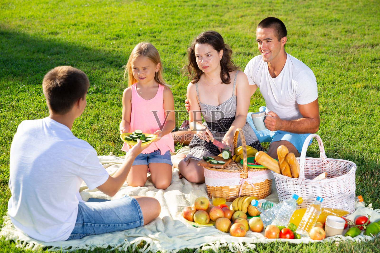 幸福的父母和孩子们享受野餐照片摄影图片