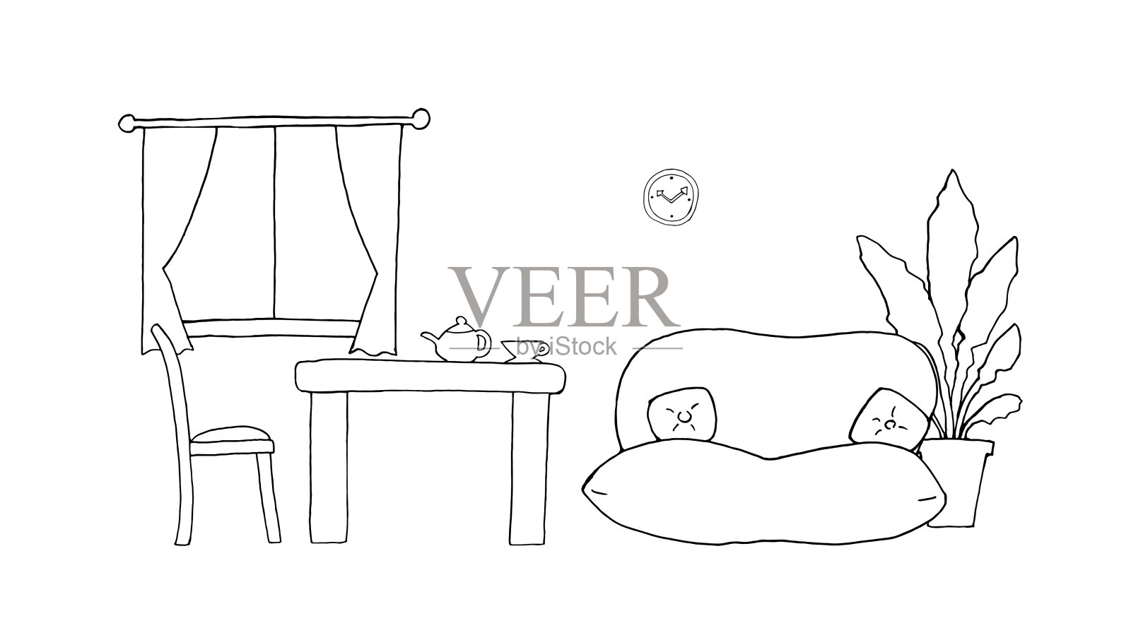 房间的线条画插画图片素材