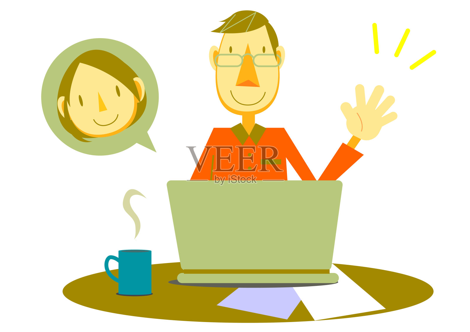 社交距离，家人在网上聊天插画图片素材