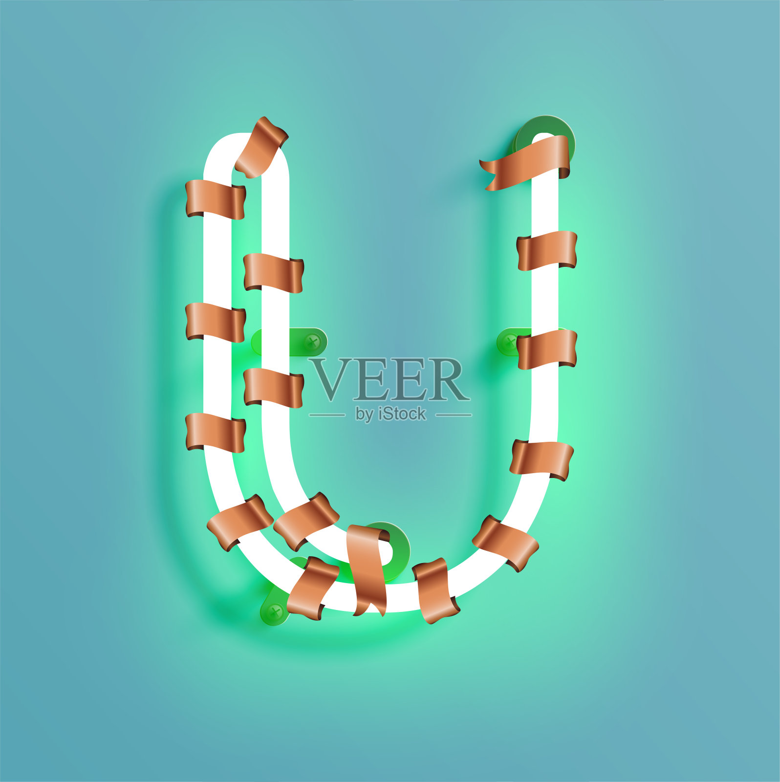 霓虹灯字体与圣诞装饰松木，矢量插图设计元素图片