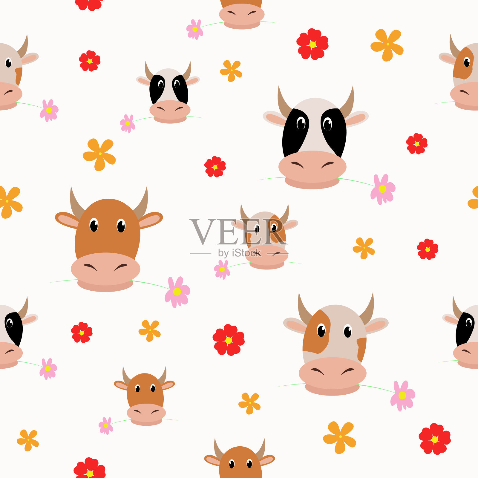 无缝图案与可爱的奶牛。打印《婴儿。用小牛矢量打印。插画图片素材