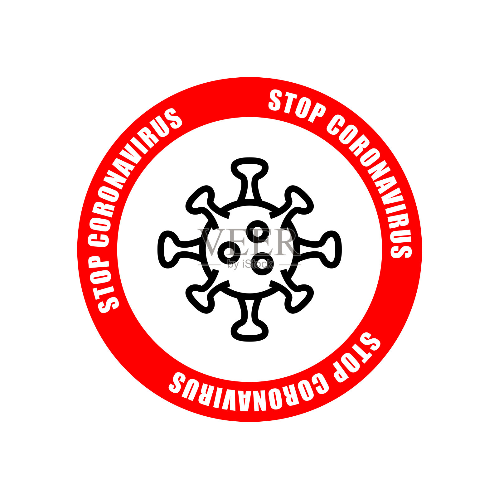 带有红色禁止标志的冠状病毒图标。新型冠状病毒肺炎阻止危险的细菌。插画图片素材