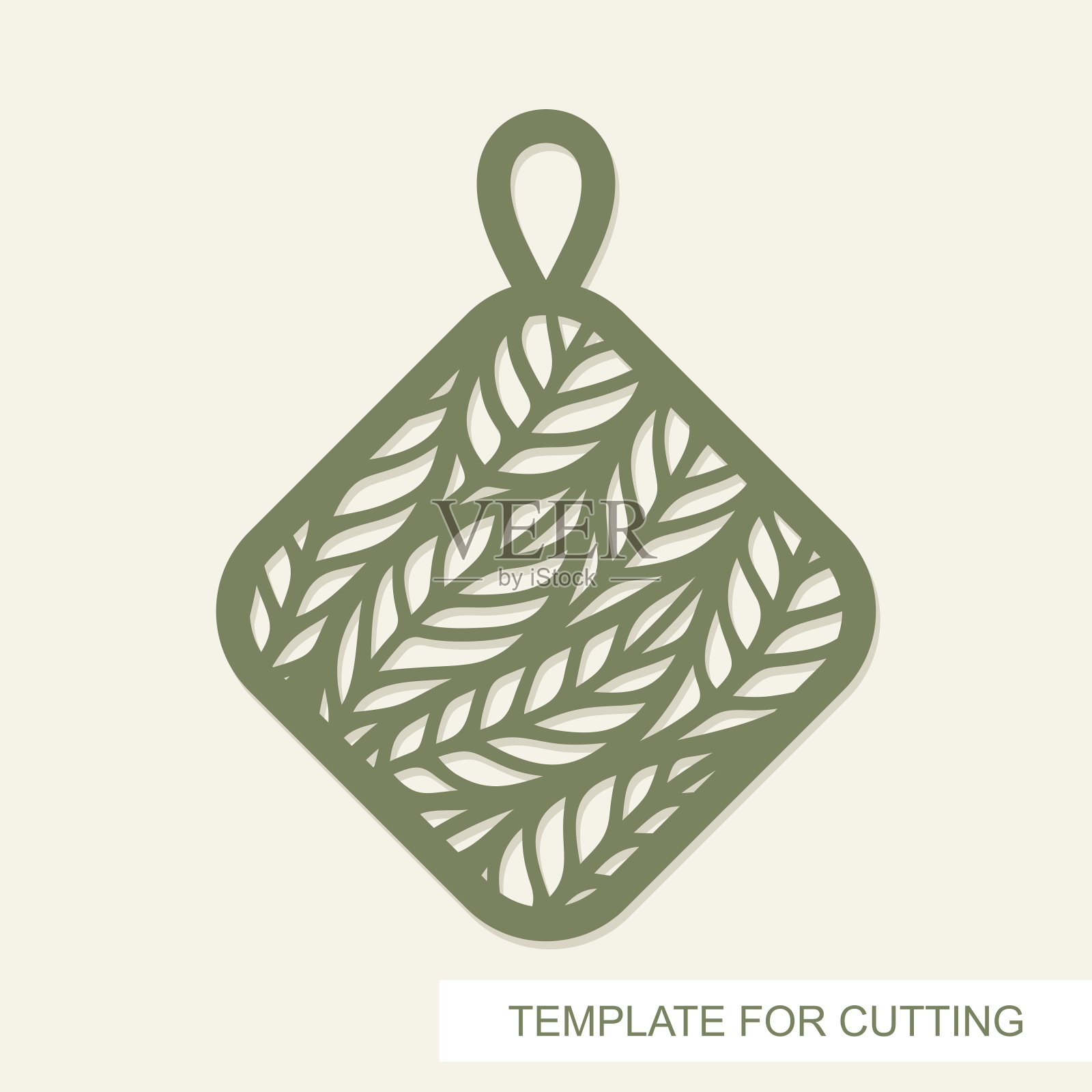 菱形吊坠，里面有叶子。插画图片素材