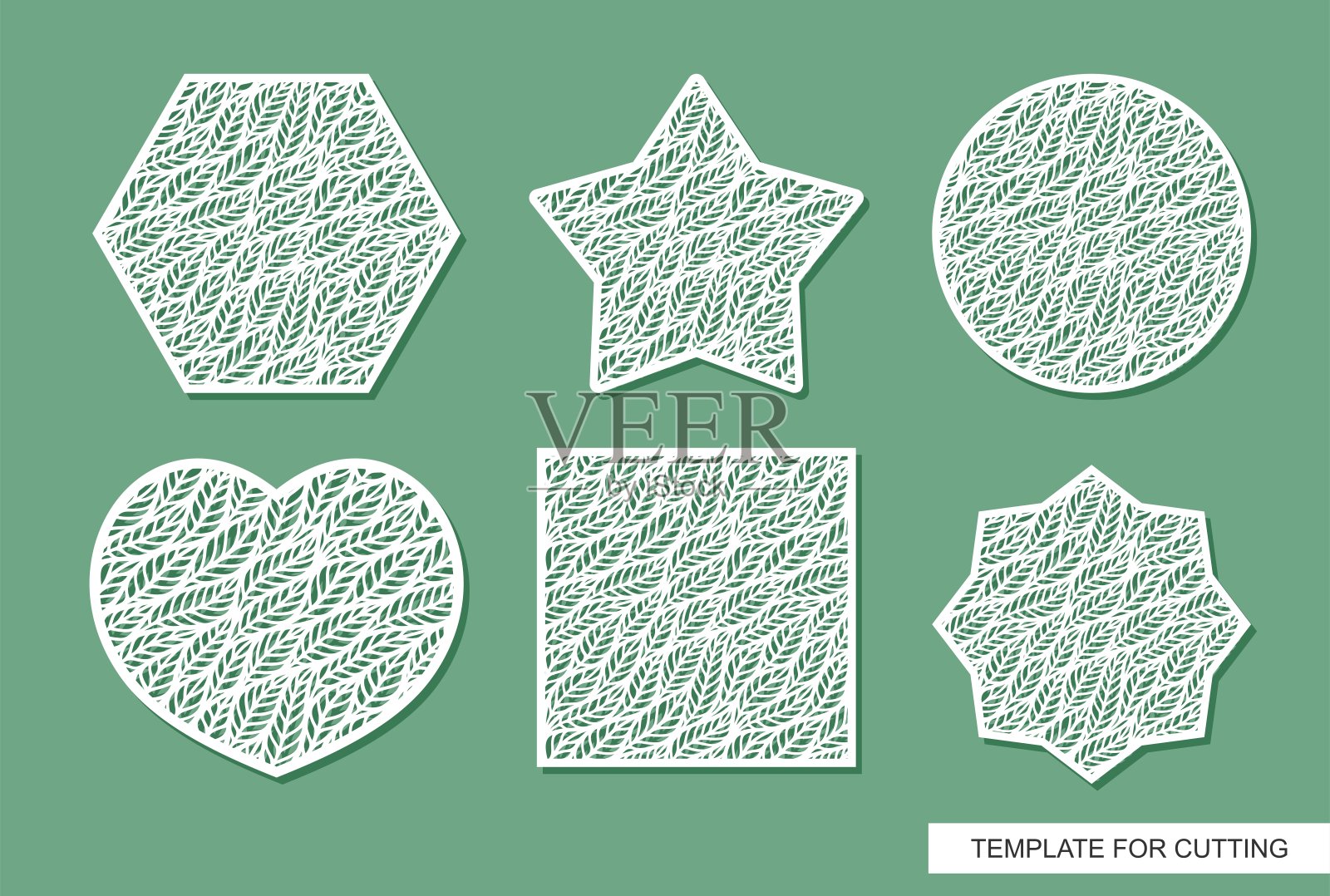 一套装饰面板的形状为心，圆形，方形，六角形，星形。插画图片素材