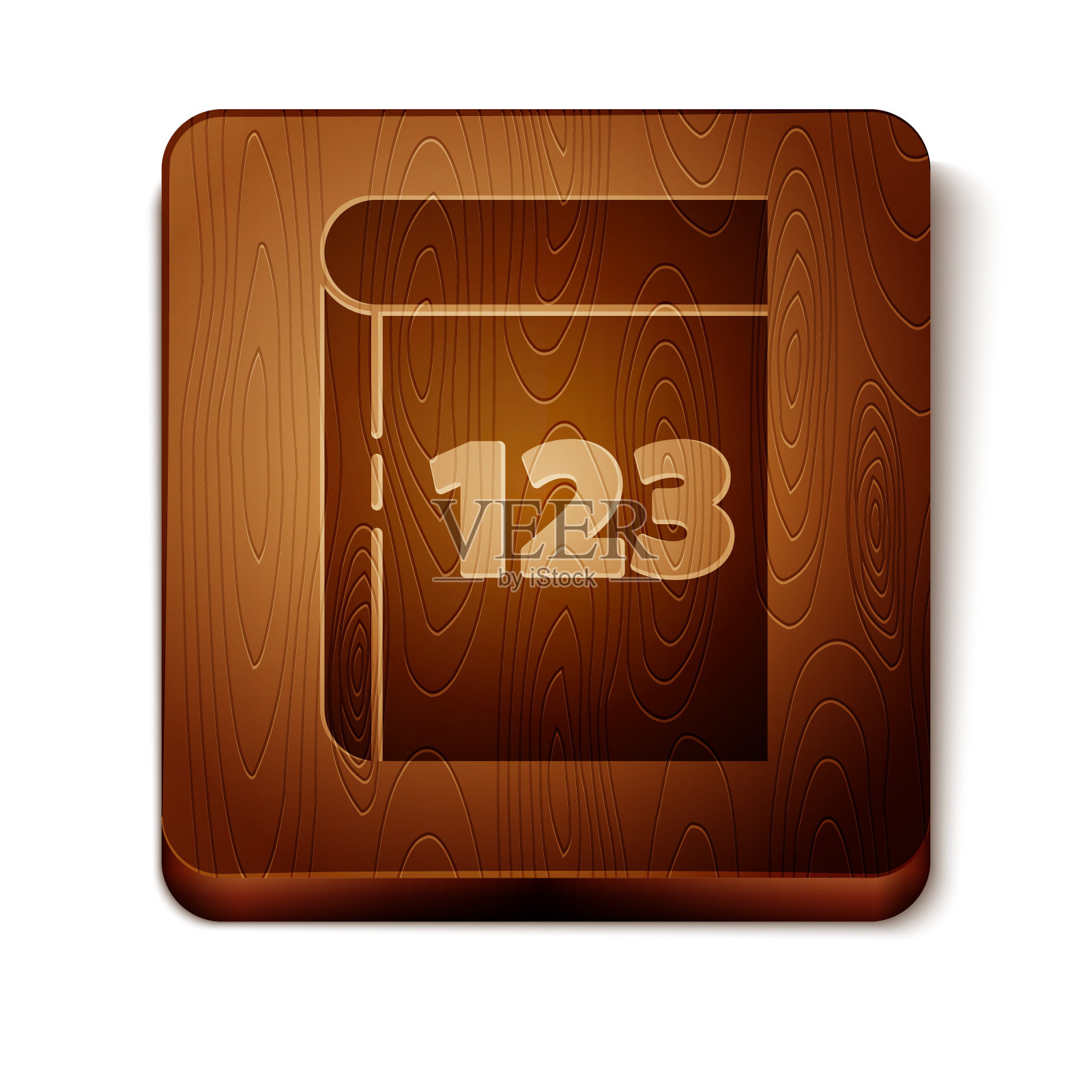 棕色书与文字数学图标孤立在白色背景。数学书。关于返校的教育理念。木制方形按钮。矢量图图标素材