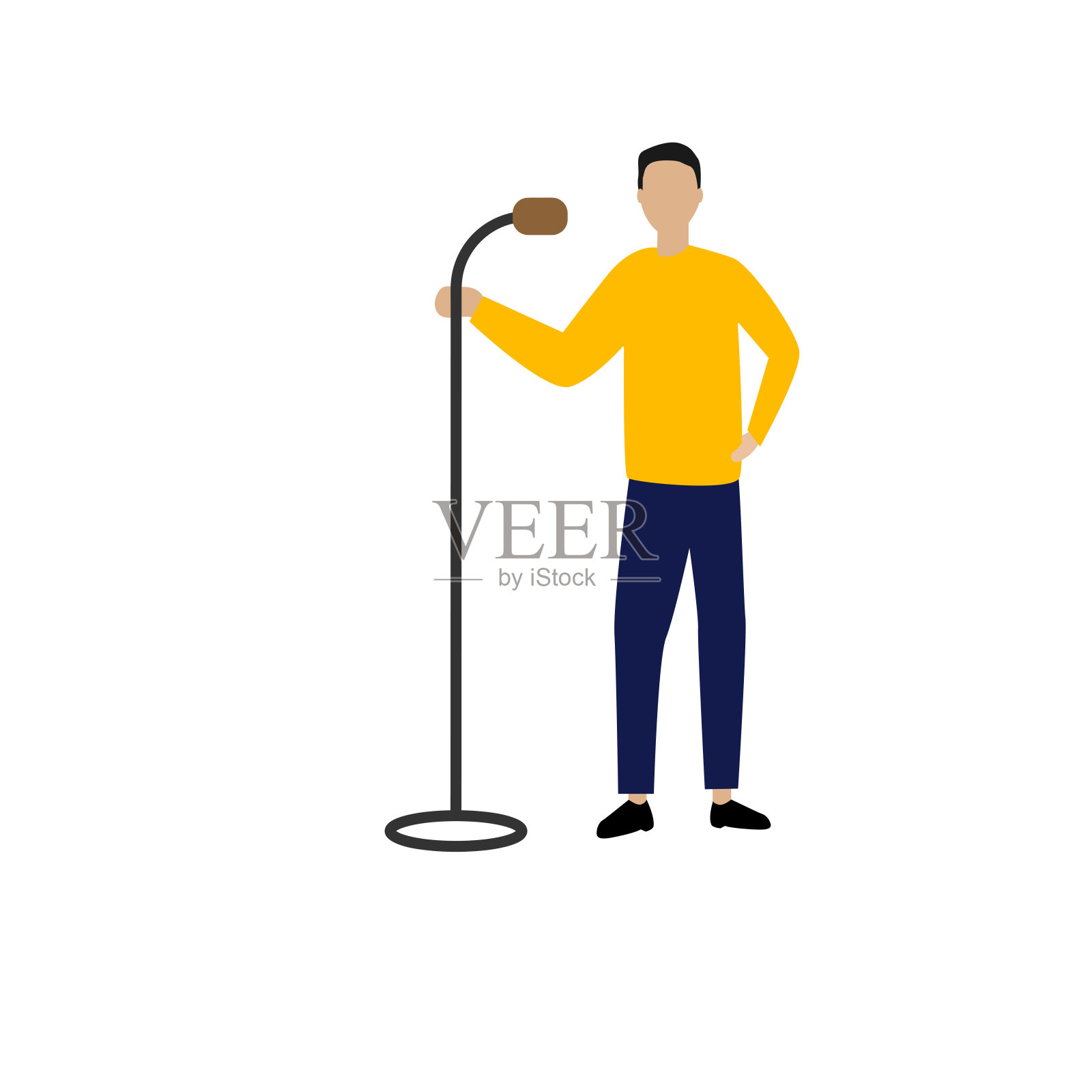 麦克风矢量图标。移动概念和网页设计。平面卡通人物孤立在白色背景。eps插画图片素材