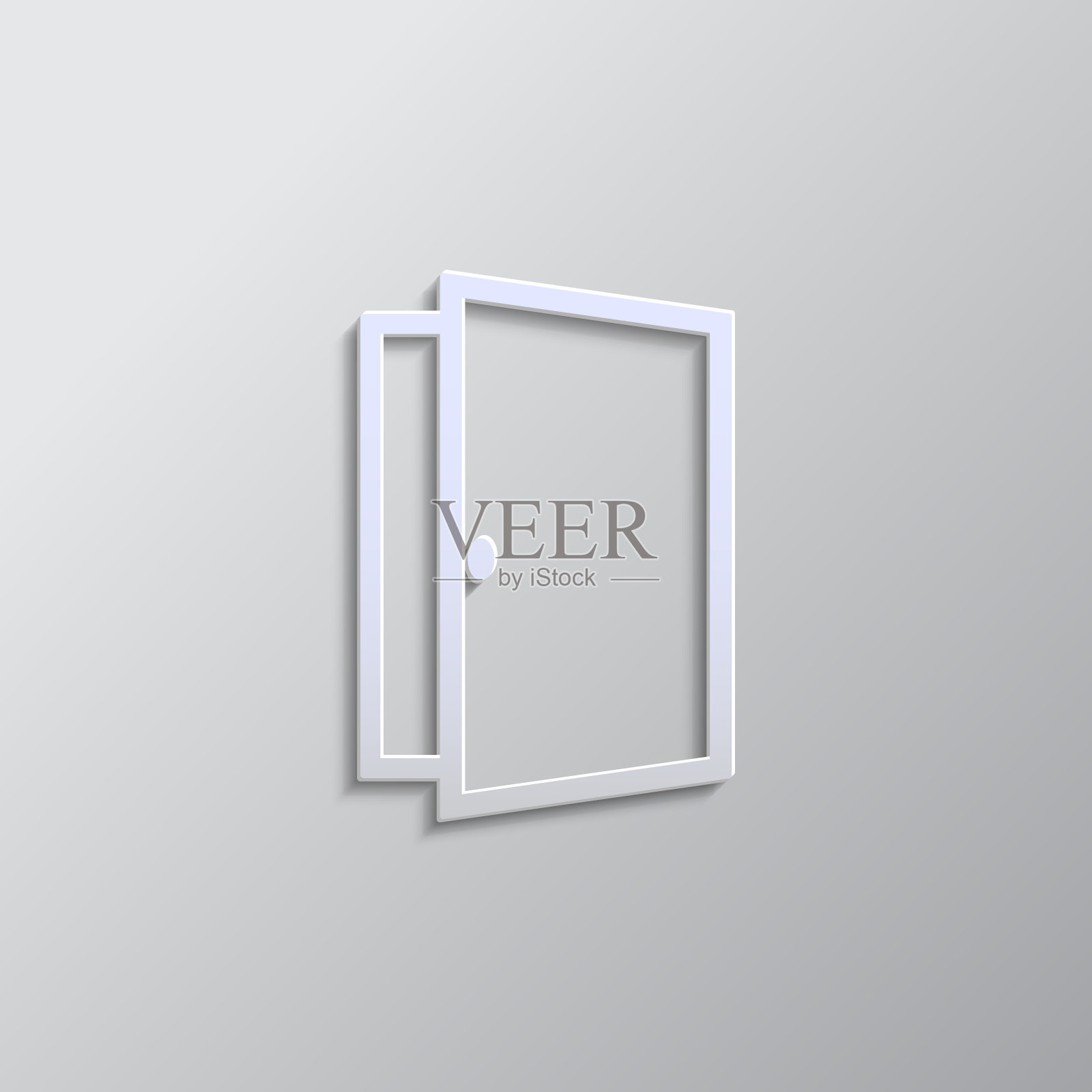 门，开，图标纸样式。灰色的颜色向量。纸张样式矢量图标设计元素图片