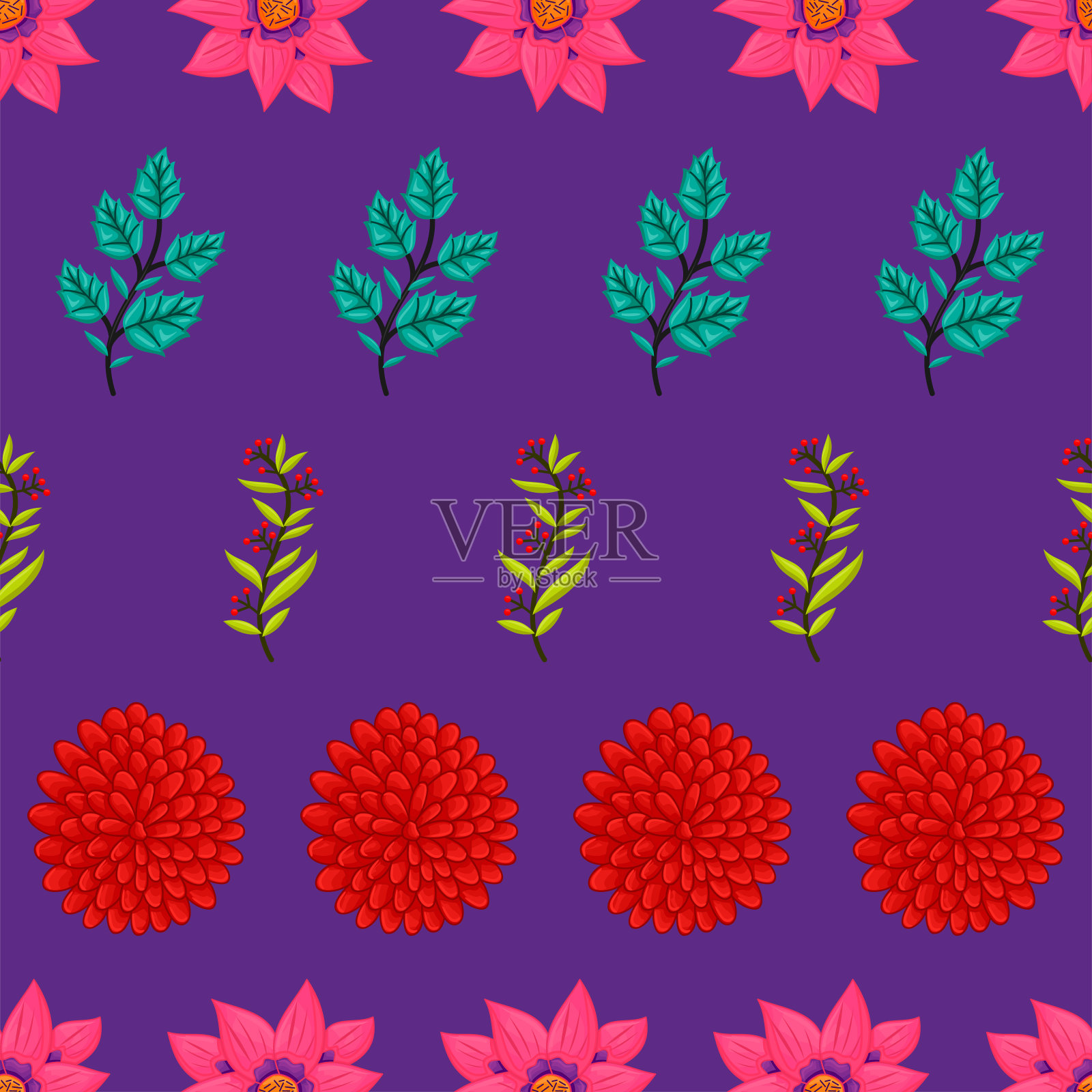 矢量插图无缝花叶图案背景插画图片素材